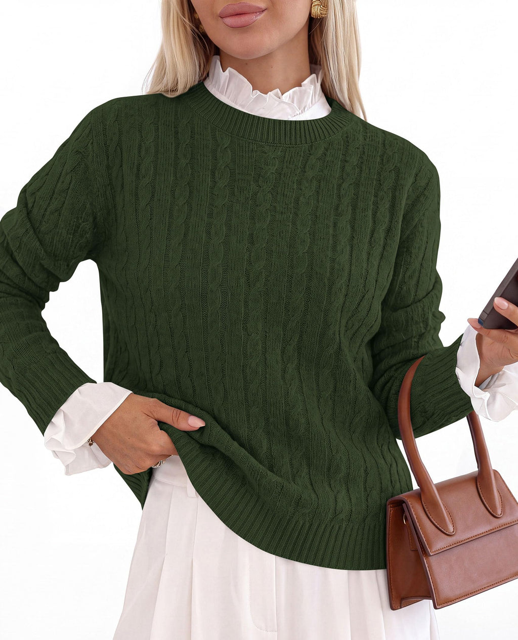 PRETTYGARDEN Women's Cable Knit Sweaters Long Sleeve Pullover Fall Outfits Soft Cozy Knit Tops, Ribbed Crewneck Regular Fit, Basic Daily, Work Business Casual, Teacher Outfits, Winter Layer Clothing