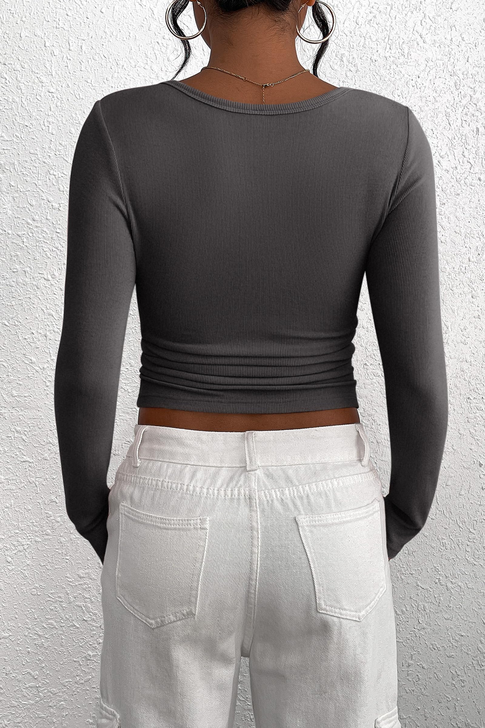 PRETTYGARDEN Women's Fall Long Sleeve Henley T Shirts Button Ribbed Knit Slim Fit Basic Tops Blouse Casual Outfits