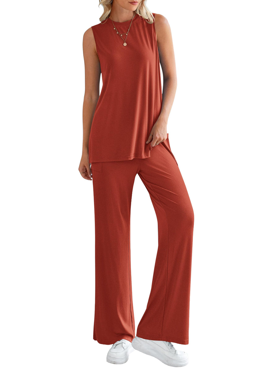 PRETTYGARDEN Women's 2 Piece Lounge Set Summer Casual Loose Tank Top Wide Leg Pants Matching Travel Outfits Tracksuit