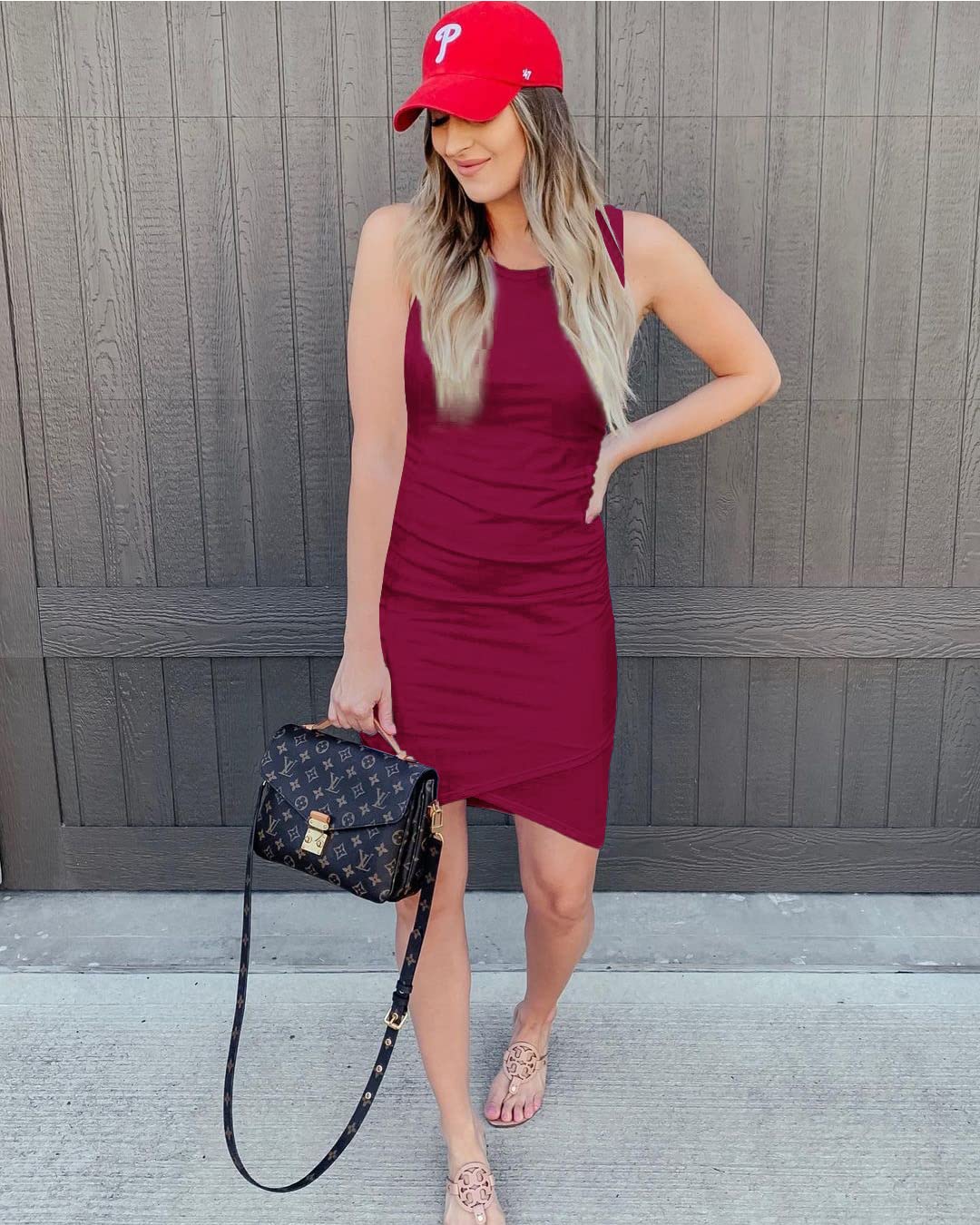 FreshPretty Women Summer Dresses Sleeveless Tank Ruched Bodycon Sundresses for Women Party Beach Mini Casual Spring Dress