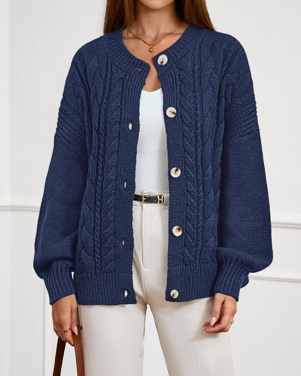 FreshPretty Chunky Cardigan Sweaters for Women Fall Fashion Button Long Sleeve Loose Cable Knit Winter Coats Outerwear