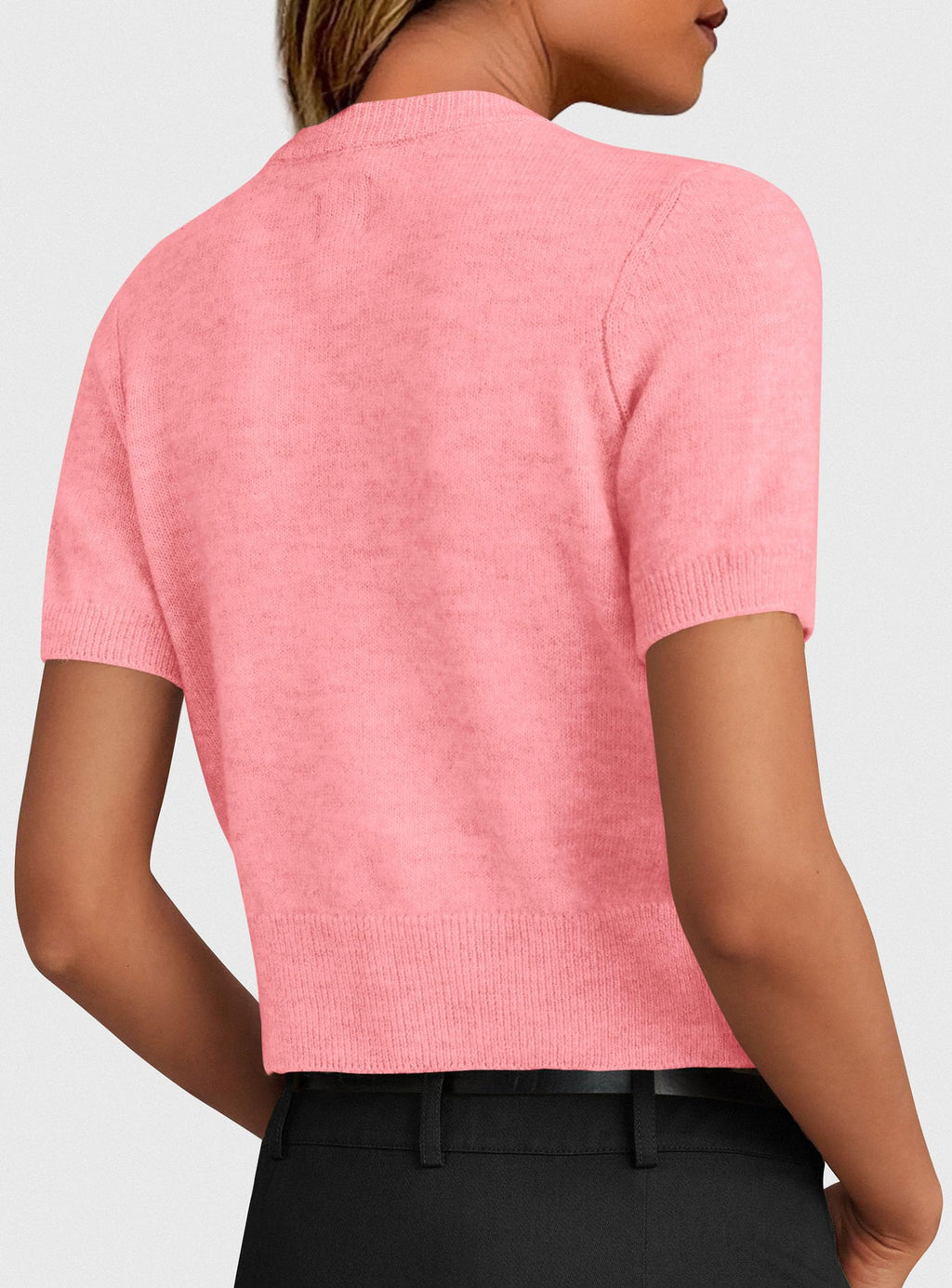 PRETTYGARDEN Womens Casual Summer Short Sleeve Cardigans Button Down Knitted Sweater Basic Crew Neck Crop Tops