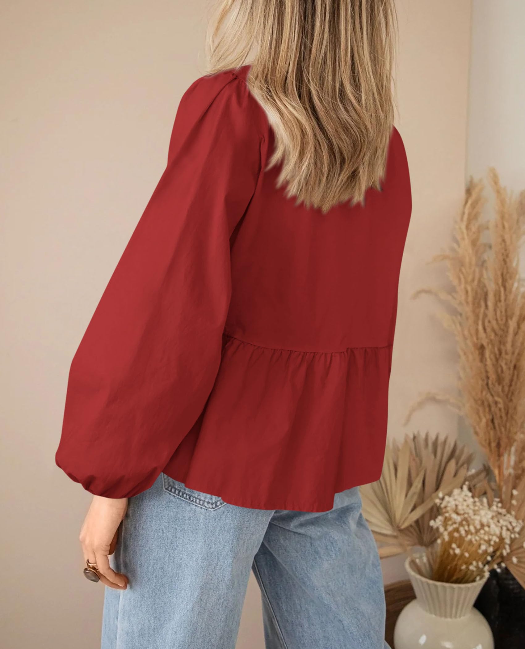 PRETTYGARDEN Women's Spring Fall Babydoll Peplum Blouse Shirt Puff Long Sleeve Bow Tie Front Trendy Cute Y2K Going Out Tops