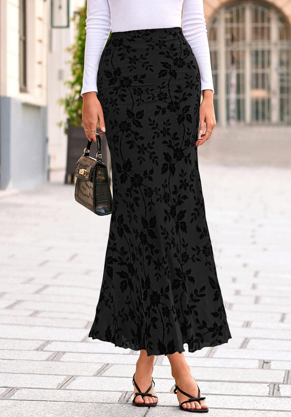 BTFBM Womens Floral Mesh Maxi Skirt Spring Summer Elastic High Waisted Boho Elegant Mermaid Long Skirts for Women