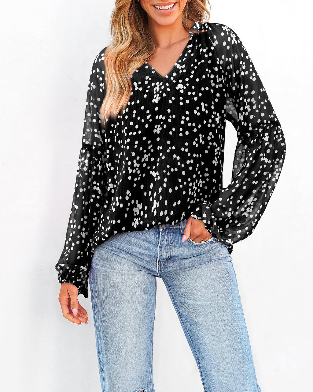 BTFBM Blouses for Women Dressy Casual Floral Summer Boho Tops V Neck Lightweight Long Sleeve Shirts Spring Clothes