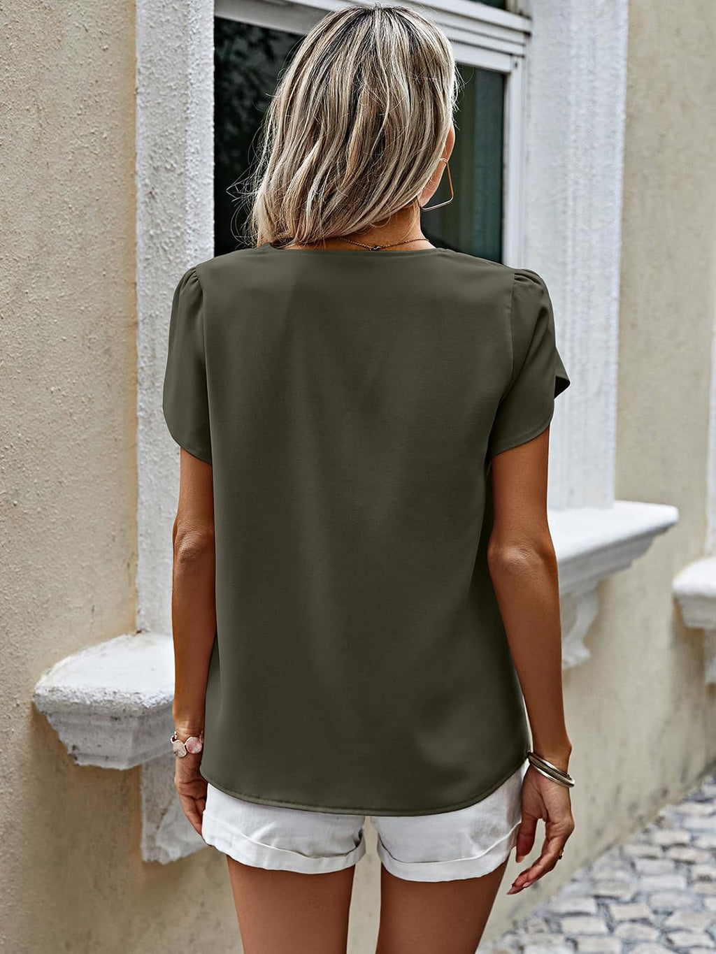 PRETTYGARDEN Short Sleeve Tops for Women Summer Spring Western Chiffon Blouses Dressy Casual Work Pearl Shirts
