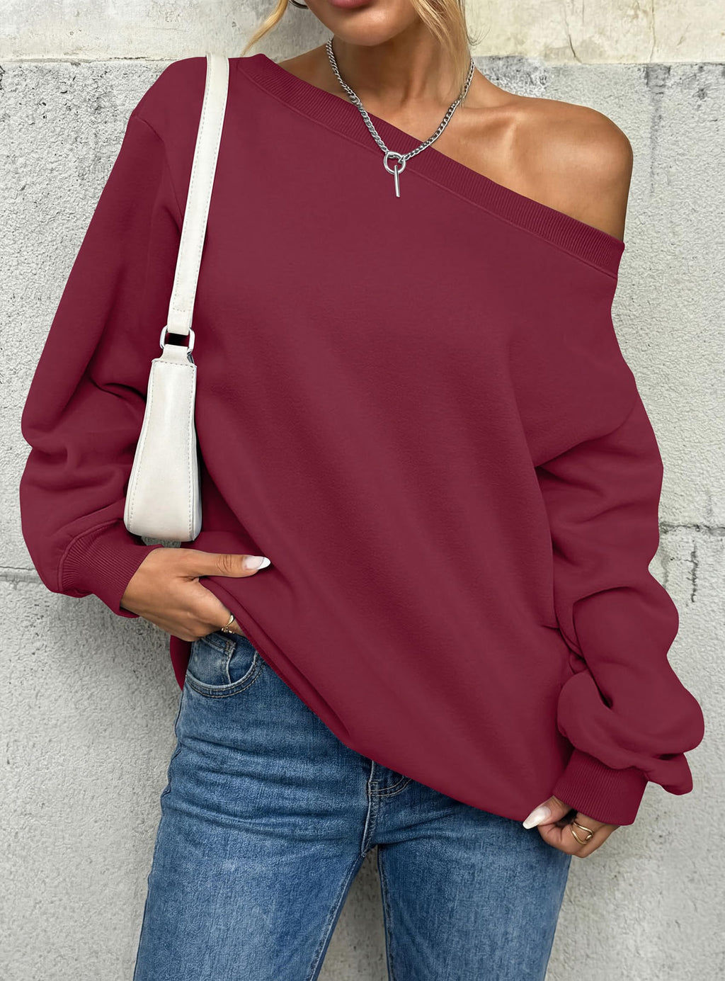 PRETTYGARDEN Womens Off The Shoulder Sweatshirt Loose Fit Slouchy Long Sleeve Tops,Fleece Cropped Sweatshirts,Oversized Pullover,Casual Daily Street Y2K Outfits,Fall Winter Clothes