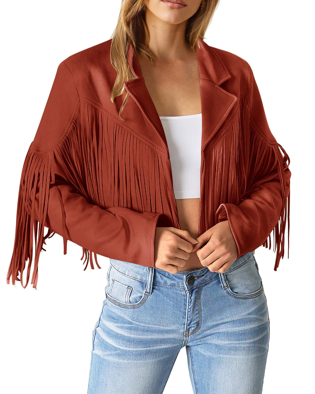 PRETTYGARDEN Women's Fringe Faux Suede Leather Jackets Fall Fashion Tassel Motorcycle Cropped Coats