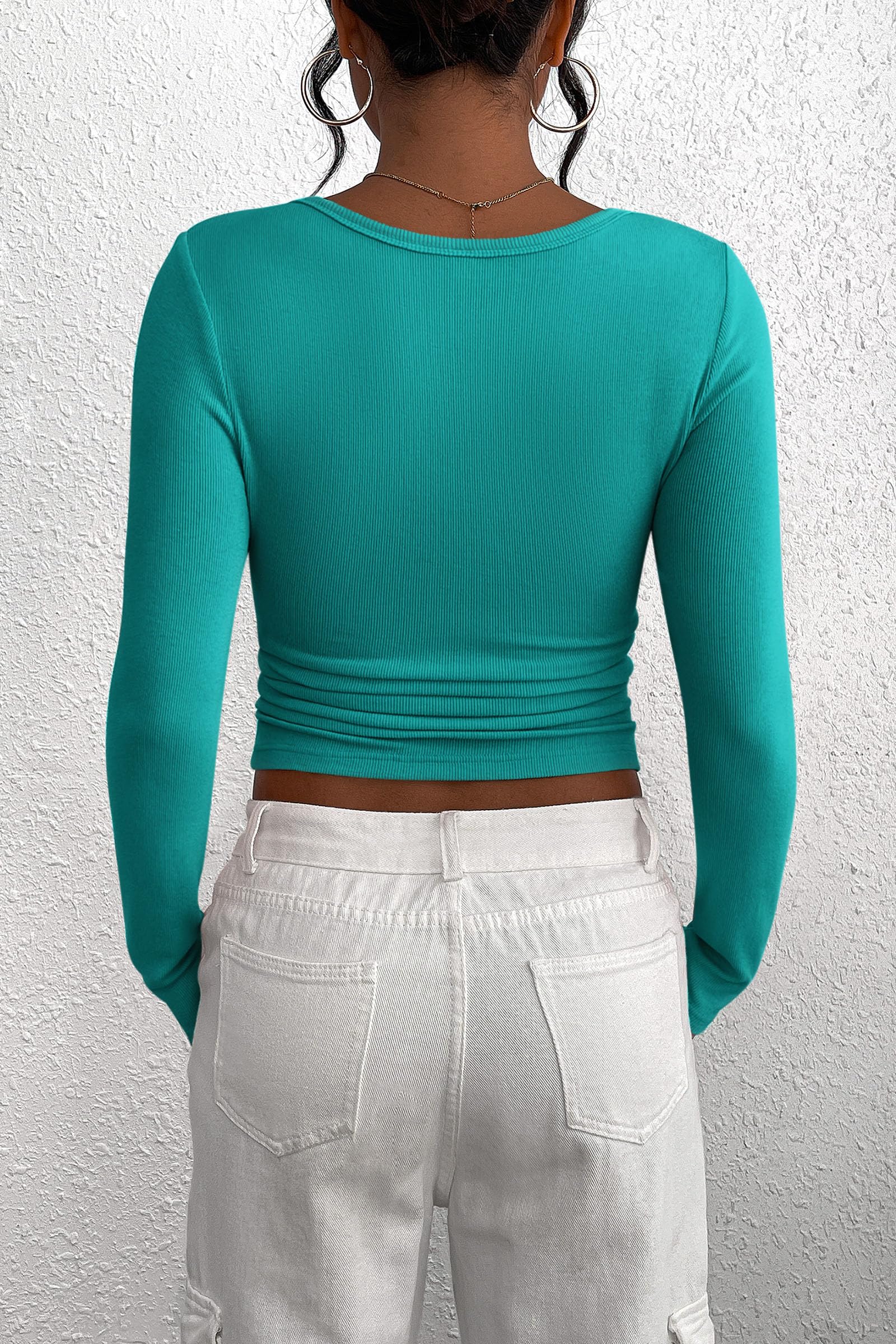 PRETTYGARDEN Women's Fall Long Sleeve Henley T Shirts Button Ribbed Knit Slim Fit Basic Tops Blouse Casual Outfits