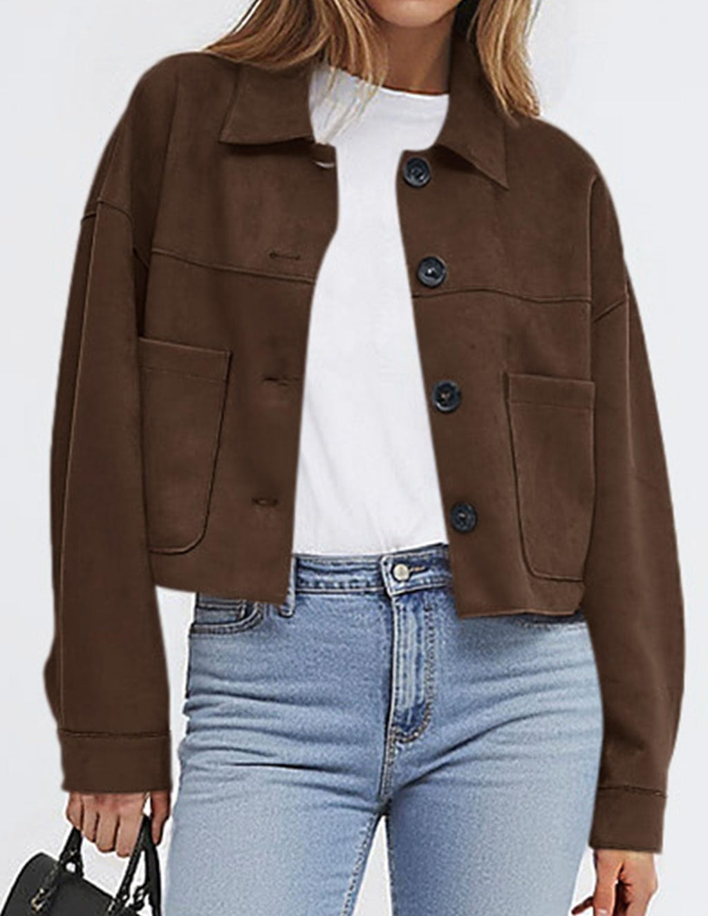 PRETTYGARDEN Women's Faux Suede Cropped Jacket Casual Lightweight Fall Fashion Winter Coats Outerwear Trendy Clothes