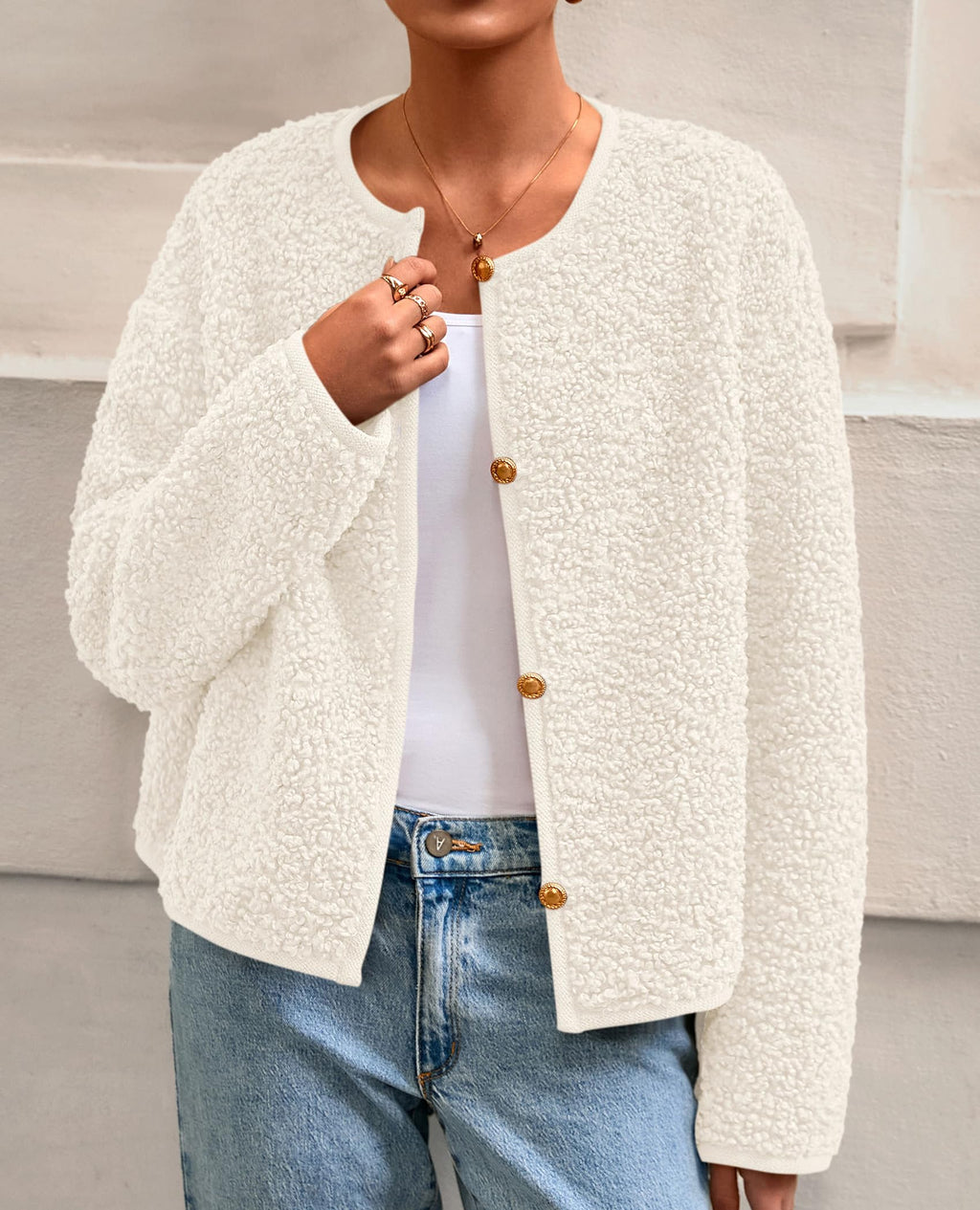 PRETTYGARDEN Women's Fall Fashion Clothes Trendy Fleece Sherpa Cropped Jackets Buttons Warm Casual Winter Faux Fur Coats