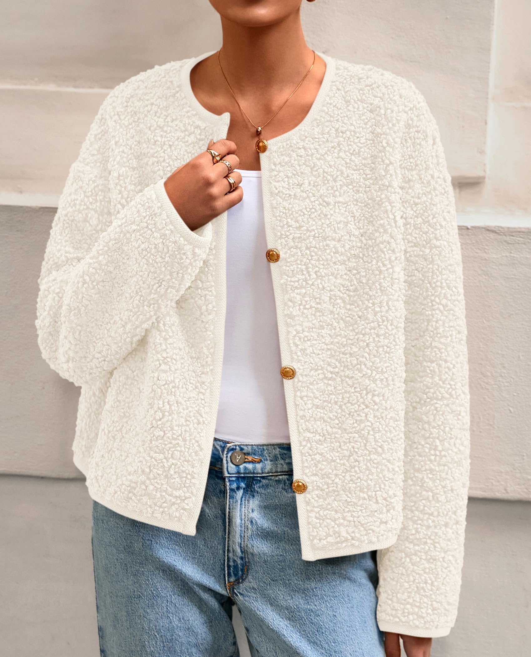 PRETTYGARDEN Women's Fall Fashion Clothes Trendy Fleece Sherpa Cropped Jackets Buttons Warm Casual Winter Faux Fur Coats