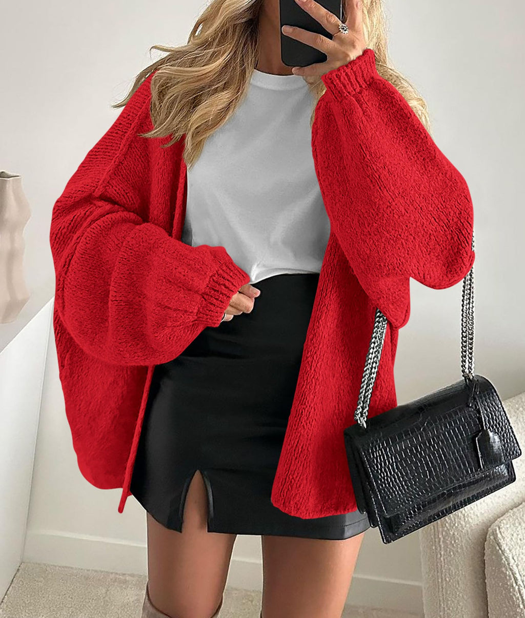 PRETTYGARDEN Womens Oversized Cardigan Sweaters Fall Long Lantern Sleeve Knit Open Front Lightweight Sweater