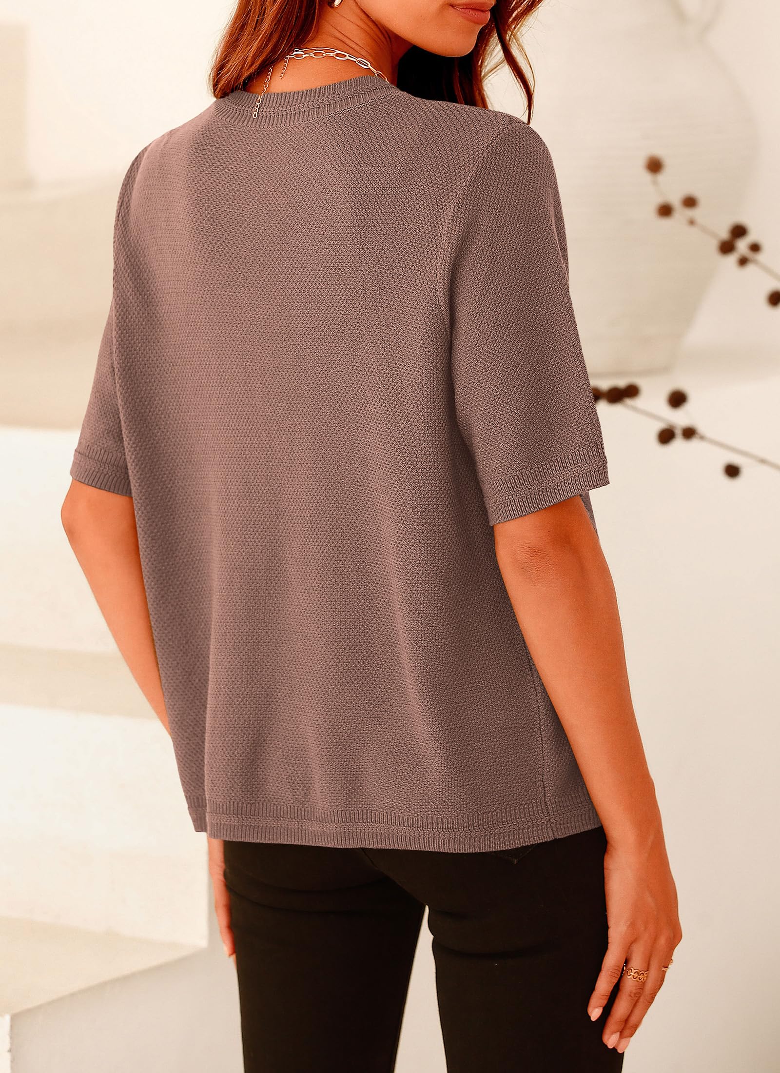 PRETTYGARDEN Women's Summer Button Down Shirts Casual Short Sleeve Crew Neck Ribbed Knit Blouse Top Cardigans