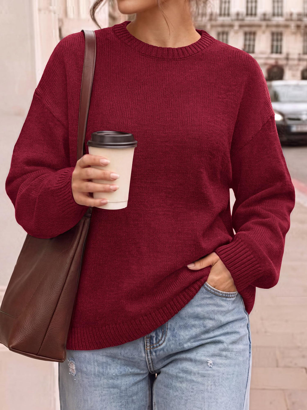 BTFBM Oversized Sweaters for Women Fall Clothes Crewneck Winter Outfits Drop Shoulder Tunics, Long Sleeve Pullover Tops, Loose Fit Tunic Tops, Casual Cozy Fashion Clothing, Going Out Outfits