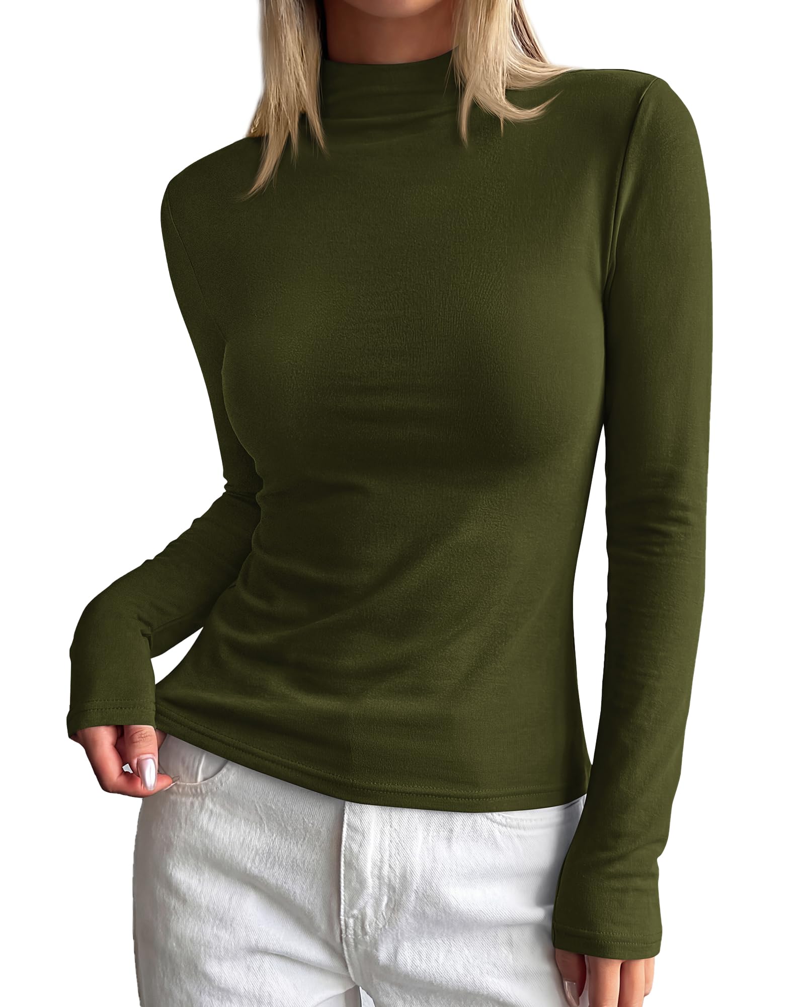 BTFBM Mock Tops for Women Fitted Long Sleeve Shirts Fall Fashion Clothing Thermal Layering Undershirts Going Out Outfits