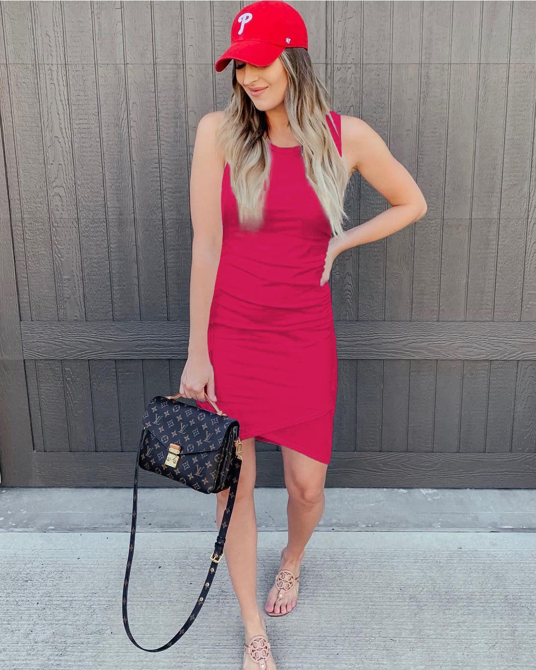 FreshPretty Women Summer Dresses Sleeveless Tank Ruched Bodycon Sundresses for Women Party Beach Mini Casual Spring Dress