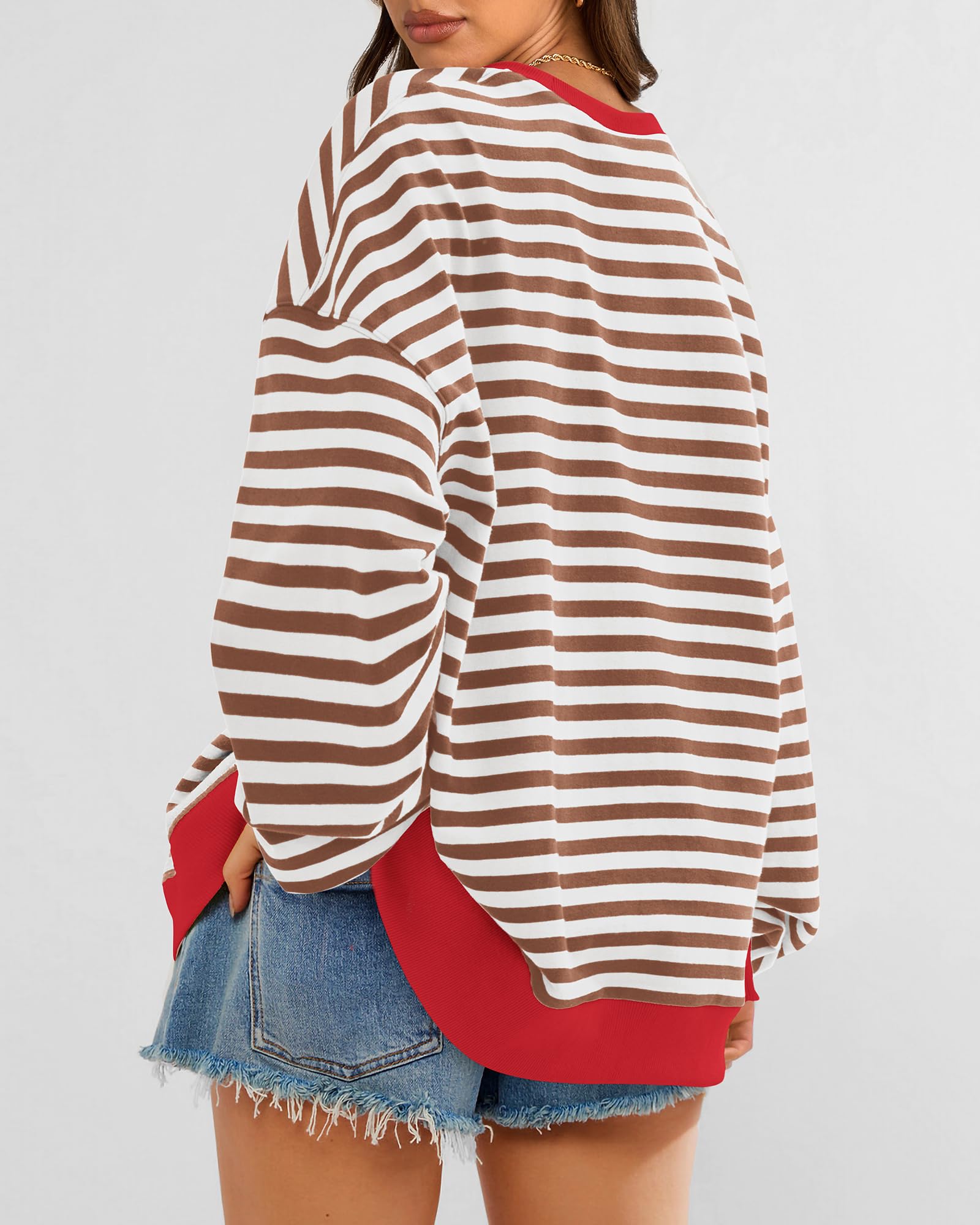BTFBM Sweatshirt For Women Summer Crewneck Long Sleeve Oversized Striped Pullover Tops Y2K Clothes Workout Shirt