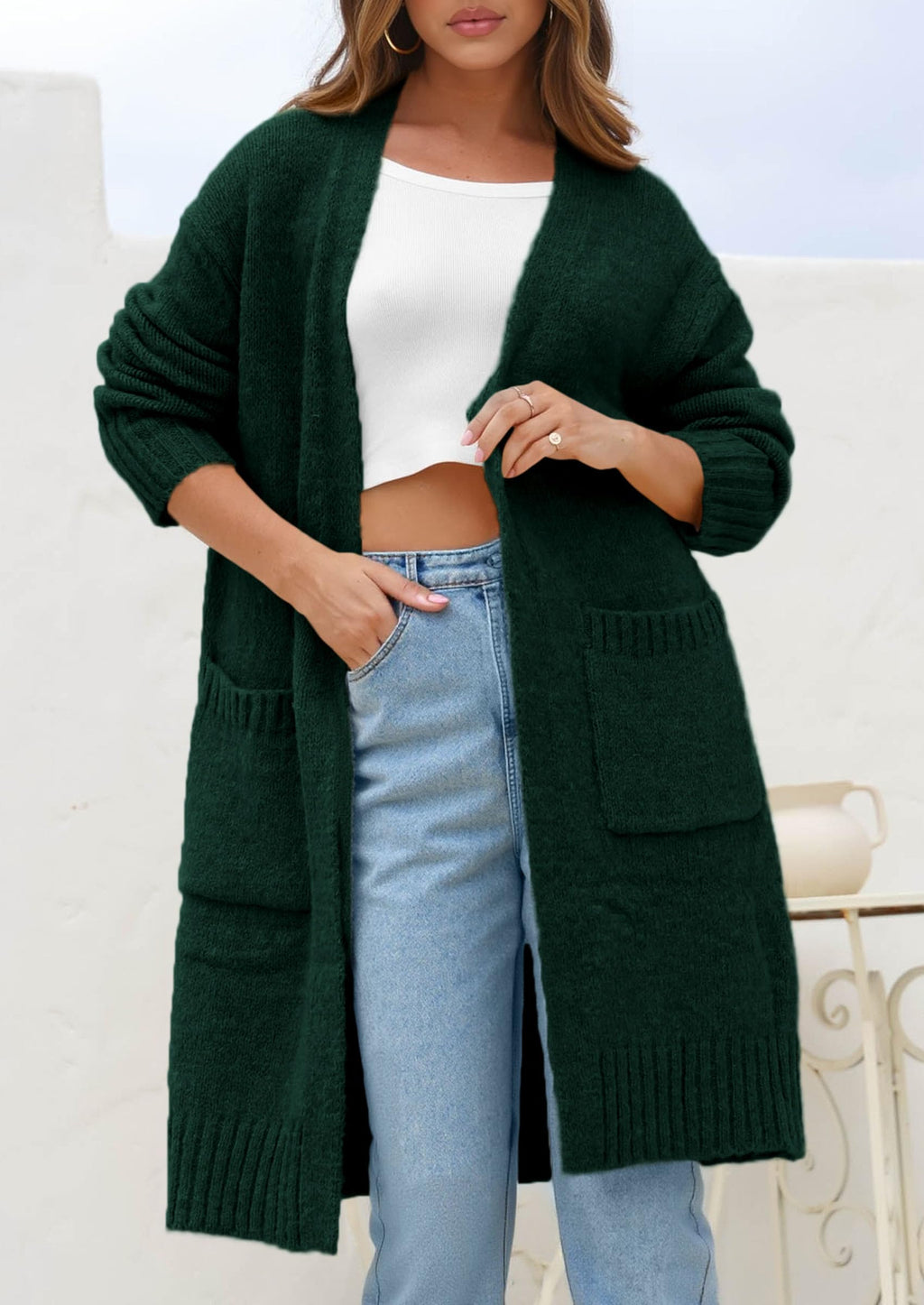 PRETTYGARDEN Fall Long Sleeve Cardigan Sweaters for Women Trendy Winter Open Front Loose Knitted Cardigans with Pockets
