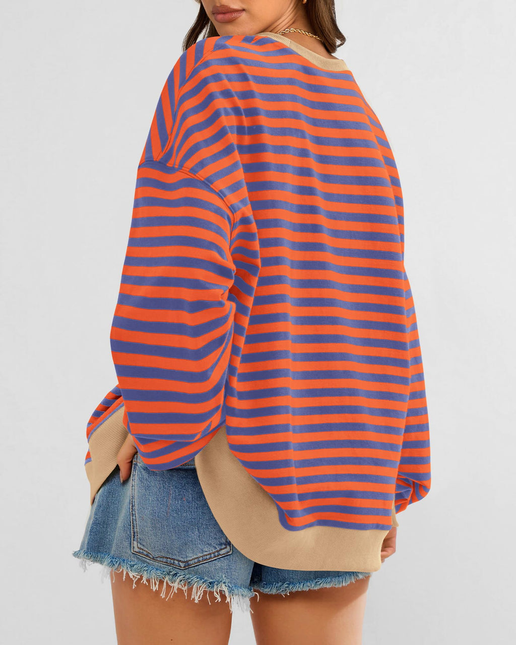 BTFBM Sweatshirt For Women Summer Crewneck Long Sleeve Oversized Striped Pullover Tops Y2K Clothes Workout Shirt