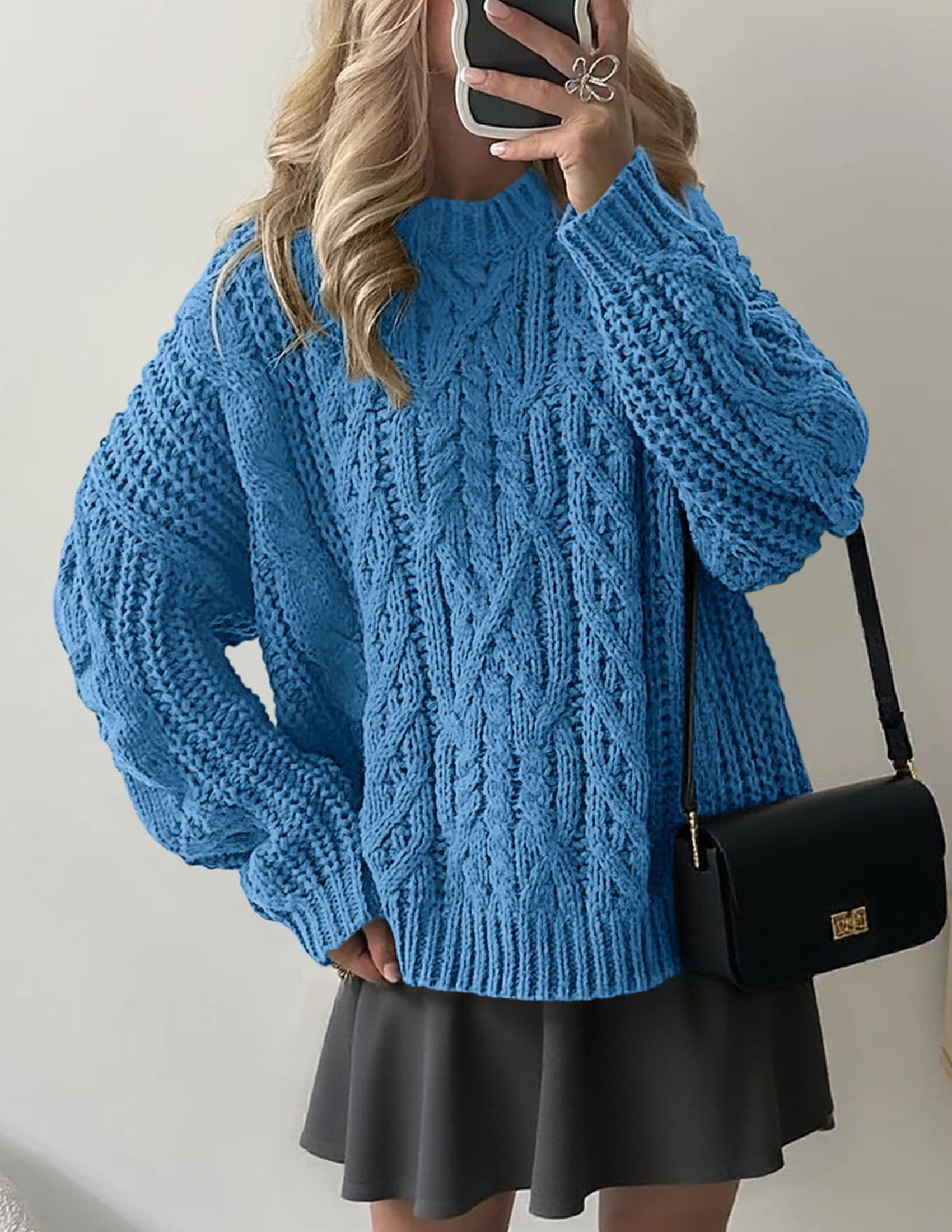 PRETTYGARDEN Women's Oversized Fall Sweaters Casual Long Sleeve Crewneck Chunky Cable Knit Pullover Tops Winter Clothes