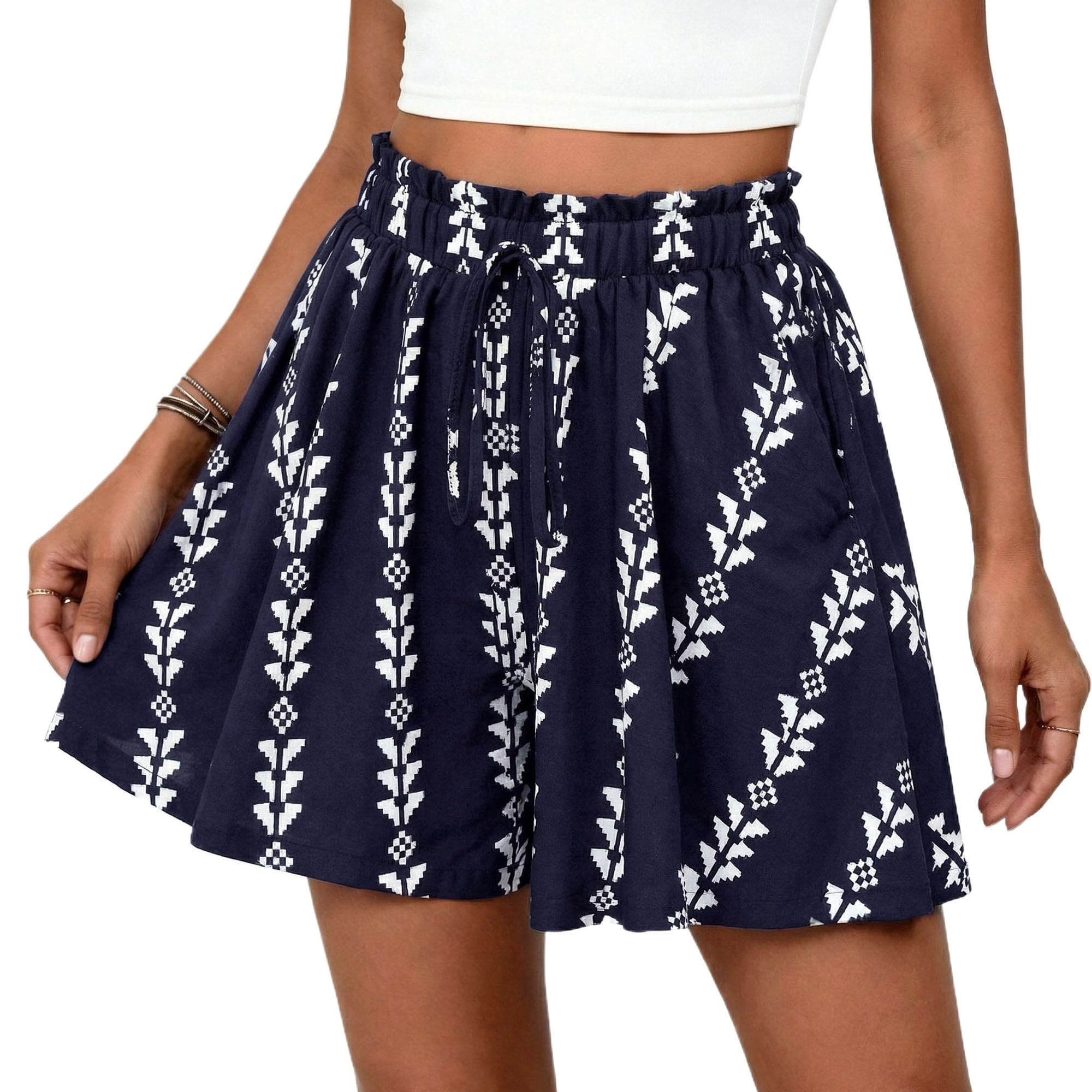PRETTYGARDEN Women's Flowy Shorts Summer Fashion Beach Vacation Clothes Casual High Waist Wide Leg Ruffle Shorts
