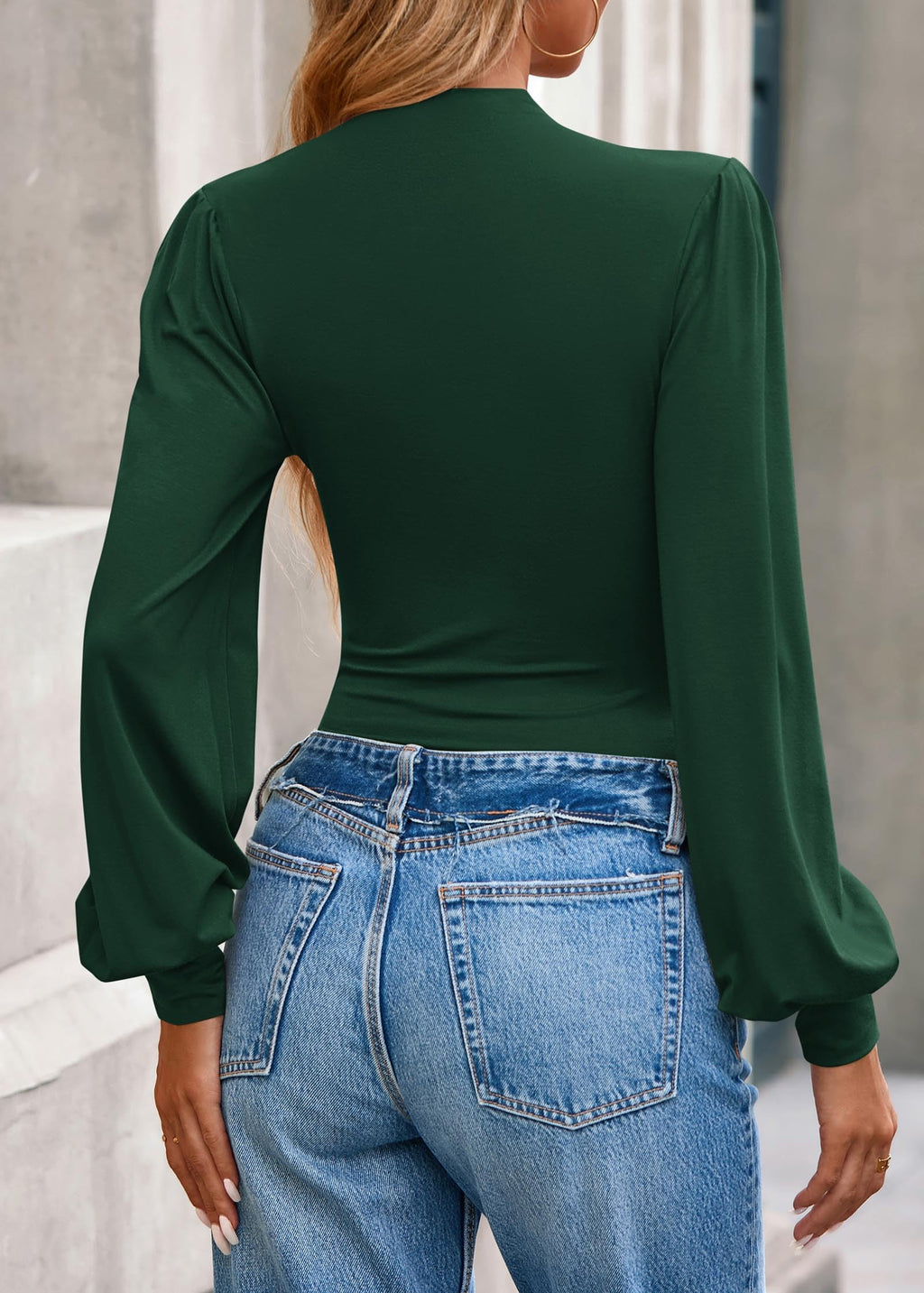 FreshPretty Blouses for Women Dressy Casual Spring Tops Fall Puff Long Sleeve Shirts Fitted Mock Neck Ruched Trendy Tops