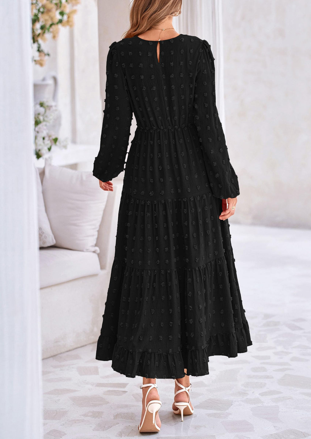 PRETTYGARDEN Women's Fall Spring Elegant Long Sleeve Maxi Dress Swiss Dot A Line Flowy Casual Holiday Party Going Out Dresses