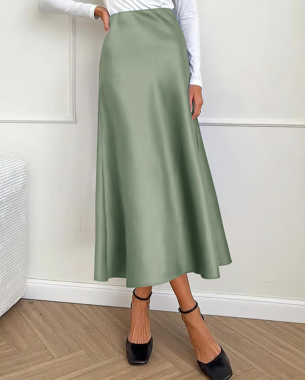 BTFBM Summer Womens Skirts Silk Elegant High Waist Flowy Long Satin A-Line Midi Skirt Cocktail Wedding Party