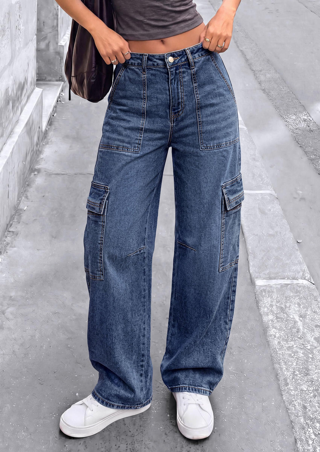 PRETTYGARDEN Barrel Pants Women Wide Leg Baggy Denim Jeans Relaxed Fit,Utility Pockets,Loose Streetwear,Boyfriend Style,Y2K Outfits,Fashion Cargo Pants,Fall Clothes
