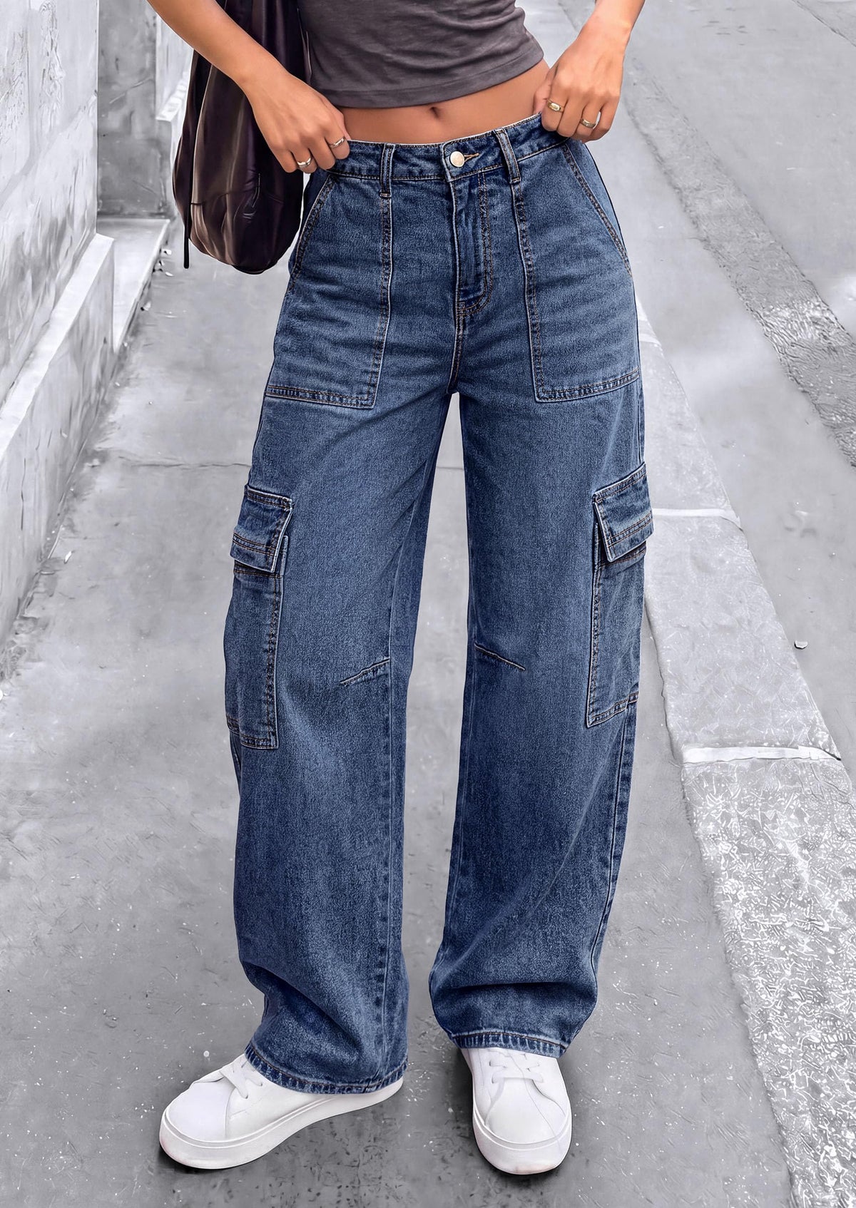 PRETTYGARDEN Barrel Pants Women Wide Leg Baggy Denim Jeans Relaxed Fit,Utility Pockets,Loose Streetwear,Boyfriend Style,Y2K Outfits,Fashion Cargo Pants,Fall Clothes