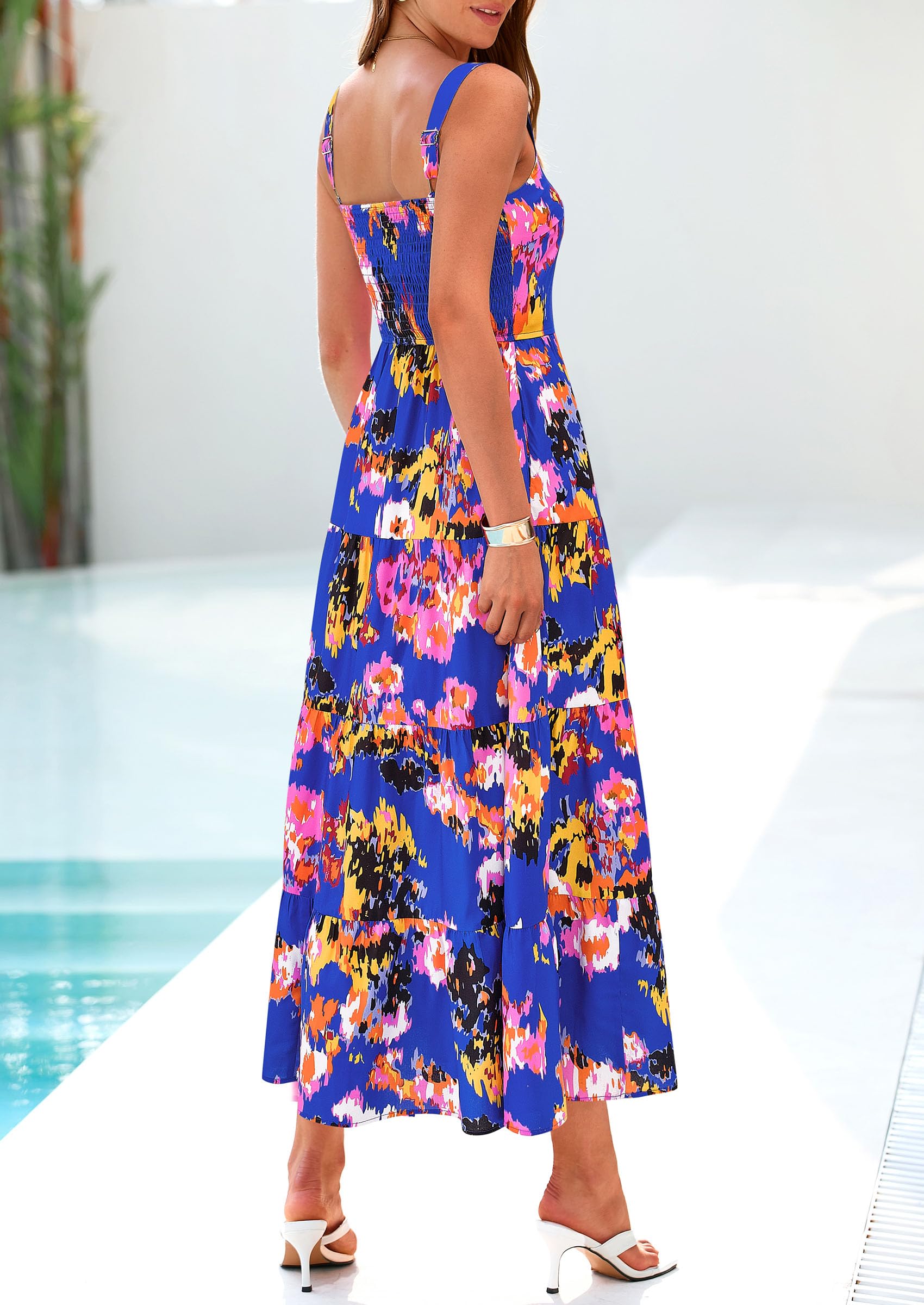PRETTYGARDEN Women's Summer Floral Maxi Dress Sleeveless Smocked Ruffle Long Flowy Beach Vacation Boho Sundresses