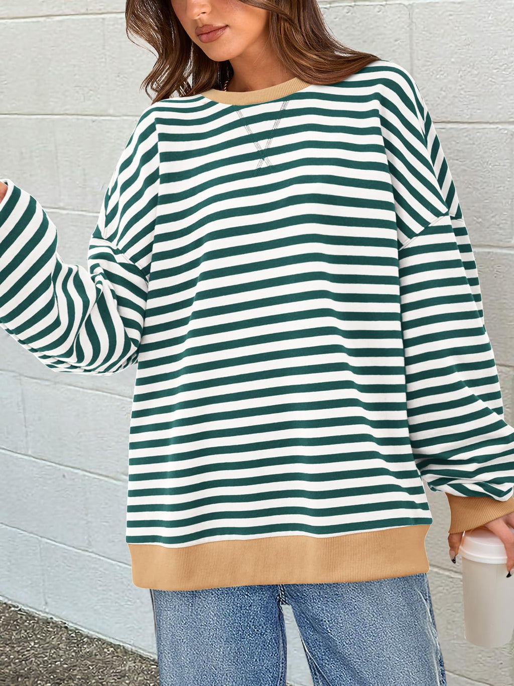 PRETTYGARDEN Womens Striped Oversized Sweatshirt Color Block Crew Neck Long Sleeve Casual Loose Pullover Top Y2K Clothes