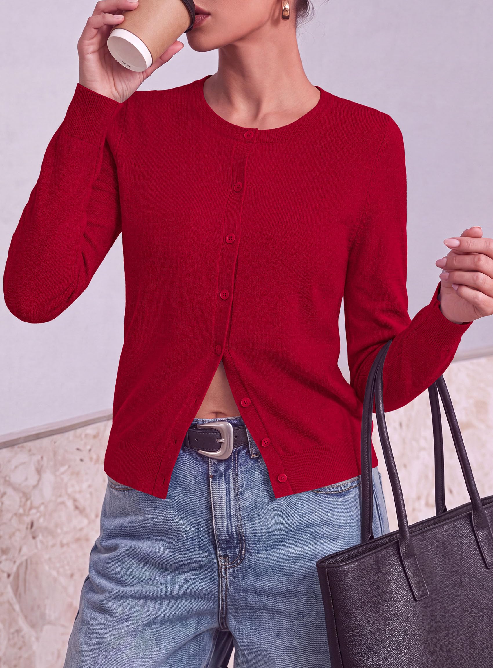 PRETTYGARDEN Lightweight Cardigans for Women Knit Sweaters Long Sleeve Button Down Shirts, Casual Work Office Going Out Tops, Fall Winter Layering Clothes, Bolero Shrugs for Dresses