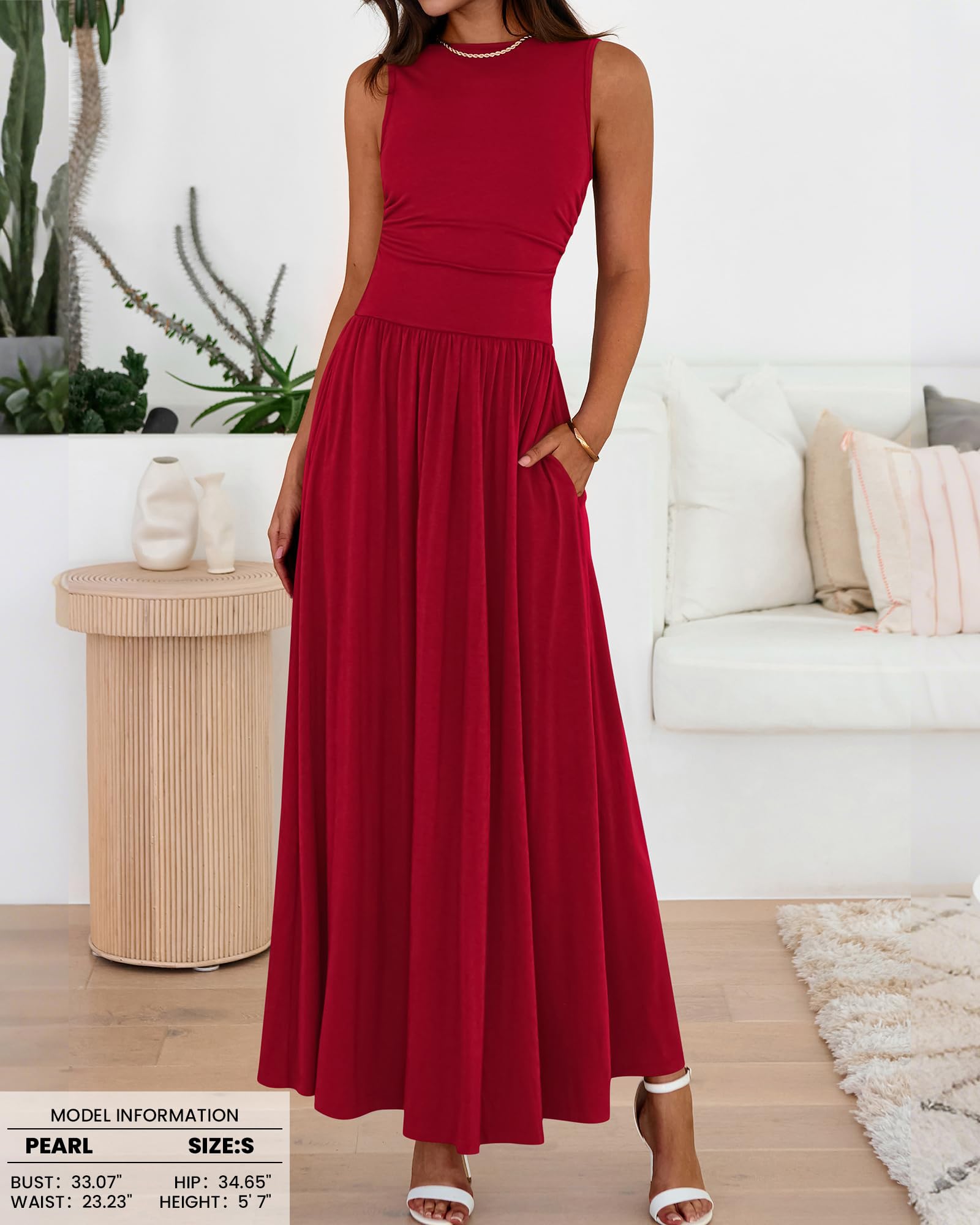 BTFBM Summer Maxi Dresses for Women Spring Sleeveless Casual Ruched High Waisted Long Sundress Flowy Beach Dress