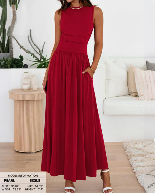 BTFBM Summer Maxi Dresses for Women Spring Sleeveless Casual Ruched High Waisted Long Sundress Flowy Beach Dress