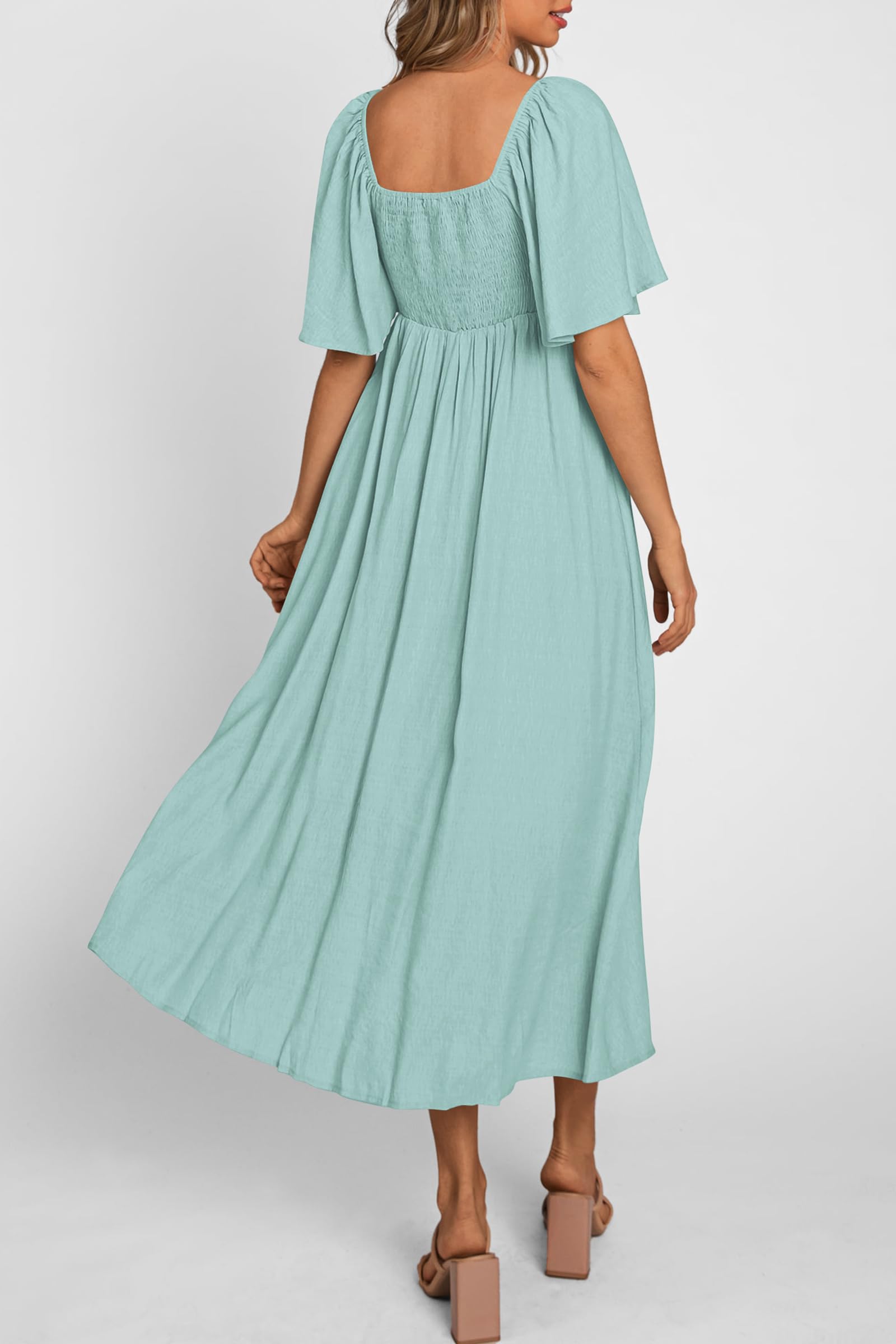 PRETTYGARDEN Summer Dress for Women Casual Short Sleeve Bow Tie V Neck Ruffle Midi Flowy Dresses