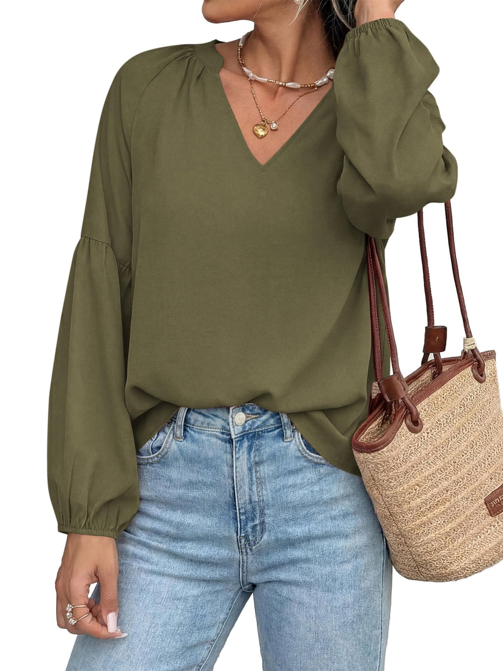 BTFBM Blouses for Women Dressy Casual Boho Tops V Neck Lightweight Long Sleeve Shirts Spring Clothes
