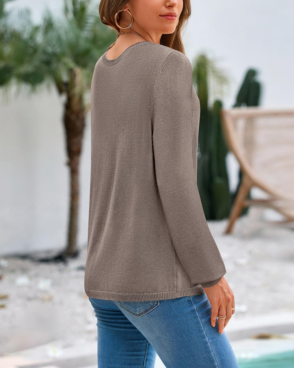 BTFBM Womens Long Sleeve Crew Neck Sweaters Spring Casual Classic Soft Loose Fit Basic Pullover Jumper Knit Top