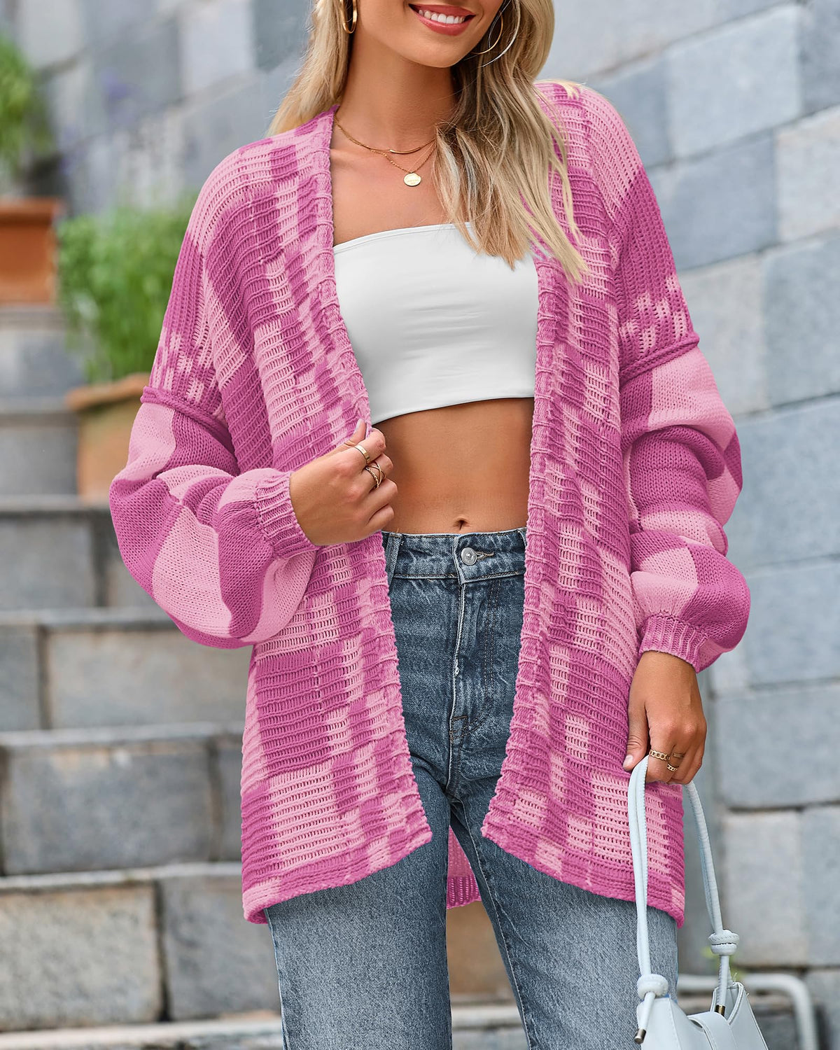 BTFBM Casual Cardigan Sweater for Women Fall Long Sleeve Sweaters Fall Outfits, Loose Fit,Solid,Open Front Chunky Knit Sweaters,Chunky Cardigan Sweaters For Women,Checkered Outwear Coat