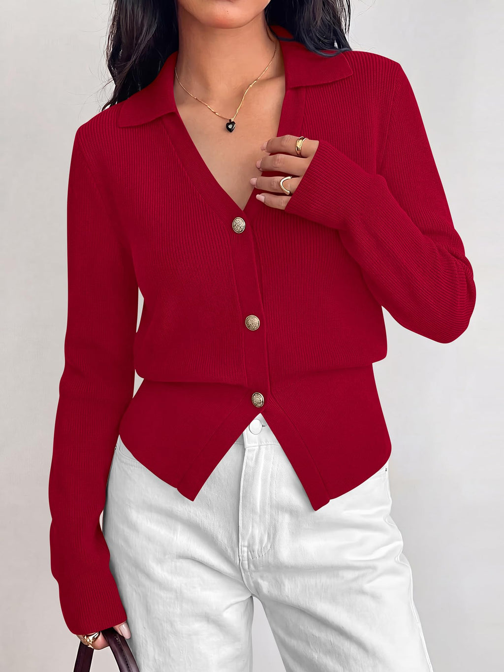 BTFBM Women Long Sleeve Lightweight Cardigans Knitted Button Down Shirts Lapel V Neck, Cropped Sweaters, Slim Fit, Ribbed, Y2K Going Out Tops, Business Casual Outfits, Spring, Fall, Winter Layering