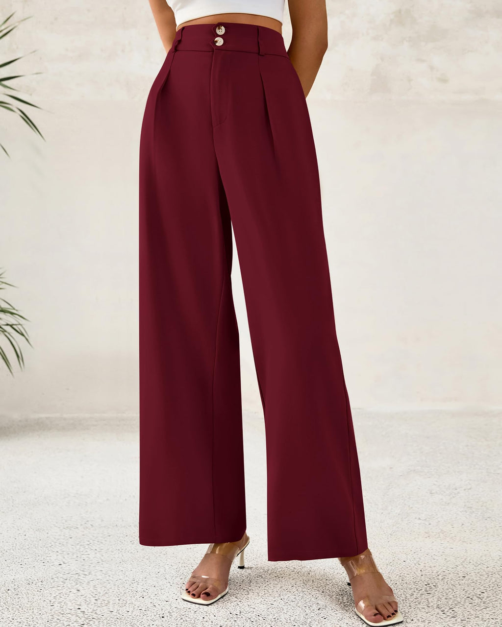 BTFBM Women Wide Leg Dress Pants High Waisted Button Pleated Business Casual Trousers Office Work Palazzo Pants