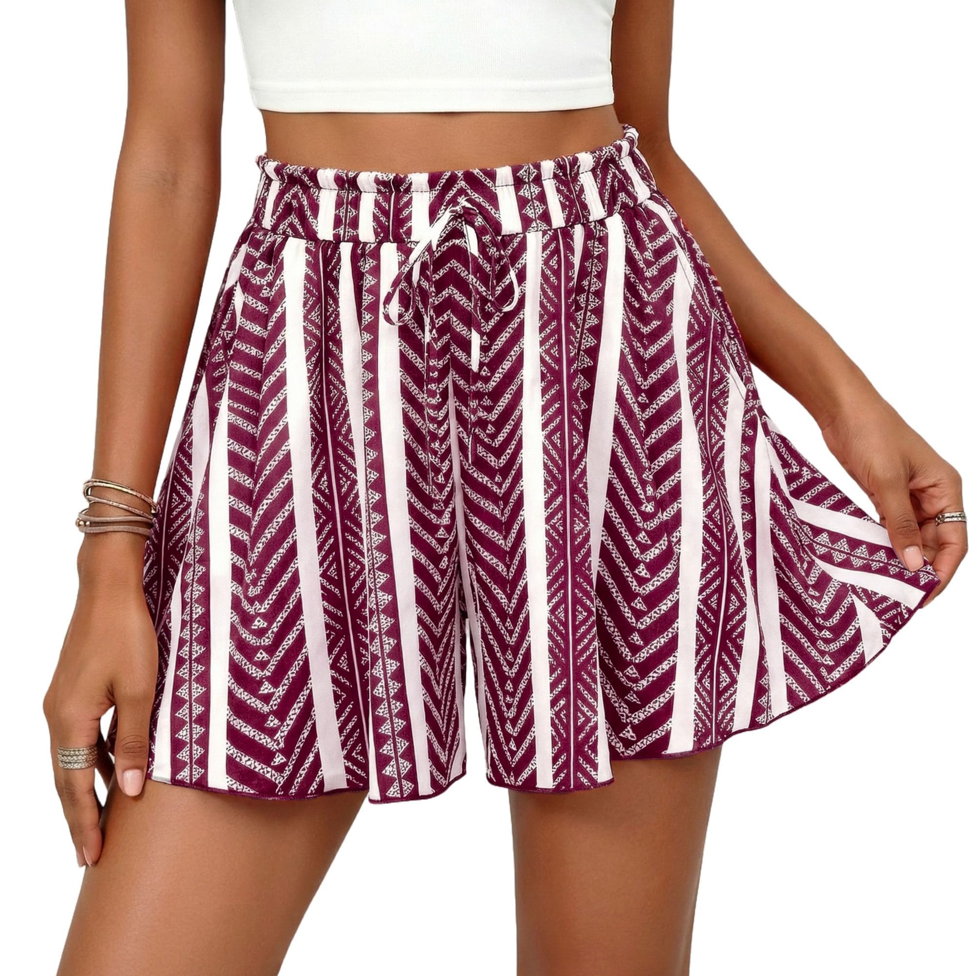 PRETTYGARDEN Women's Flowy Shorts Summer Fashion Beach Vacation Clothes Casual High Waist Wide Leg Ruffle Shorts