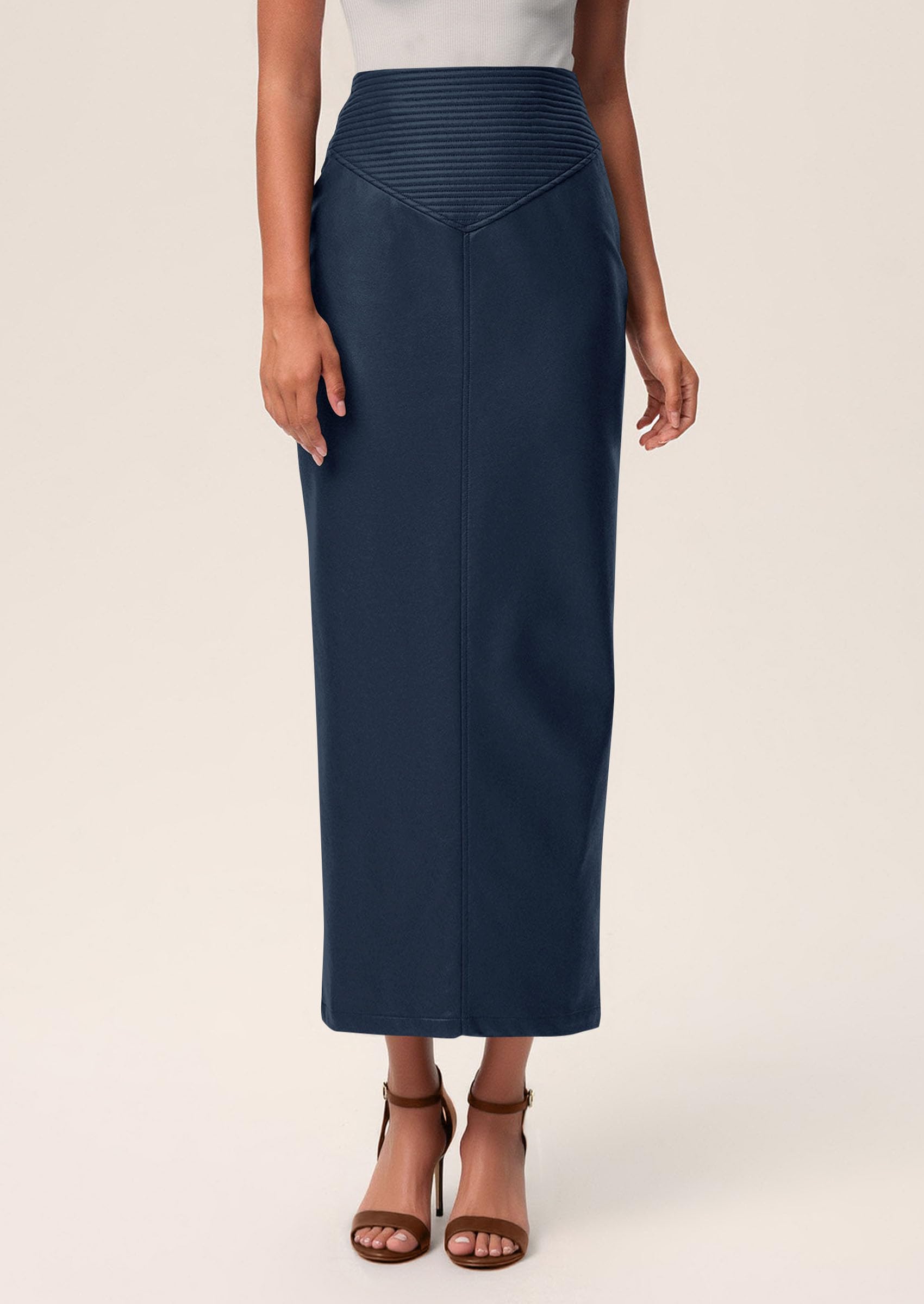 PRETTYGARDEN Long Skirts for Women Fall Fashion Clothing Faux Leather High Waist Dressy Casual Slit Pencil Maxi Skirt