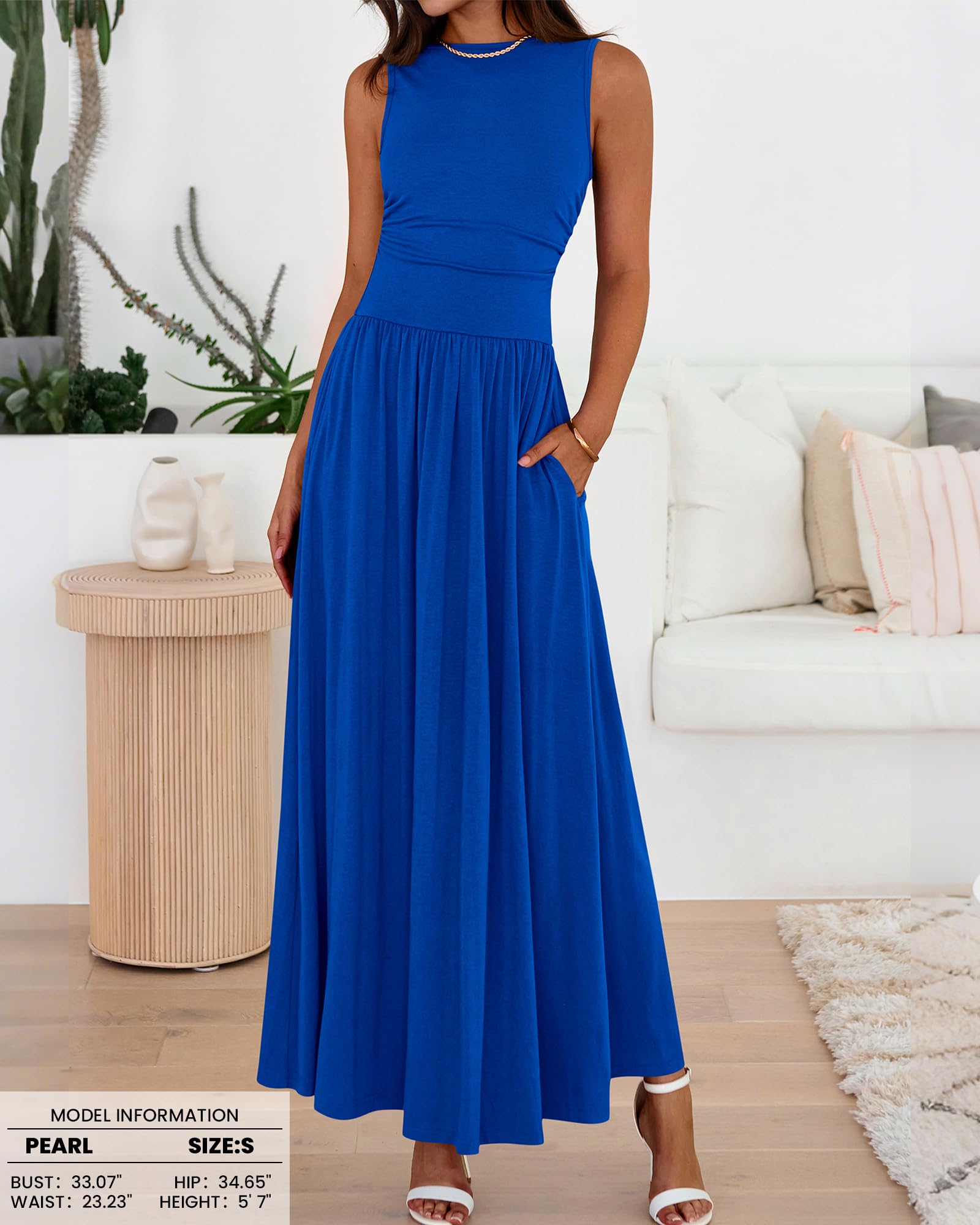 BTFBM Summer Maxi Dresses for Women Spring Sleeveless Casual Ruched High Waisted Long Sundress Flowy Beach Dress
