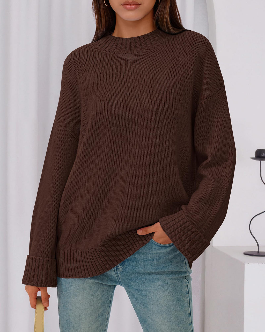 BTFBM Sweaters for Women Casual Crewneck Long Sleeve Loose Ribbed Knit Pullover Sweater Winter Clothes Fall Outfits
