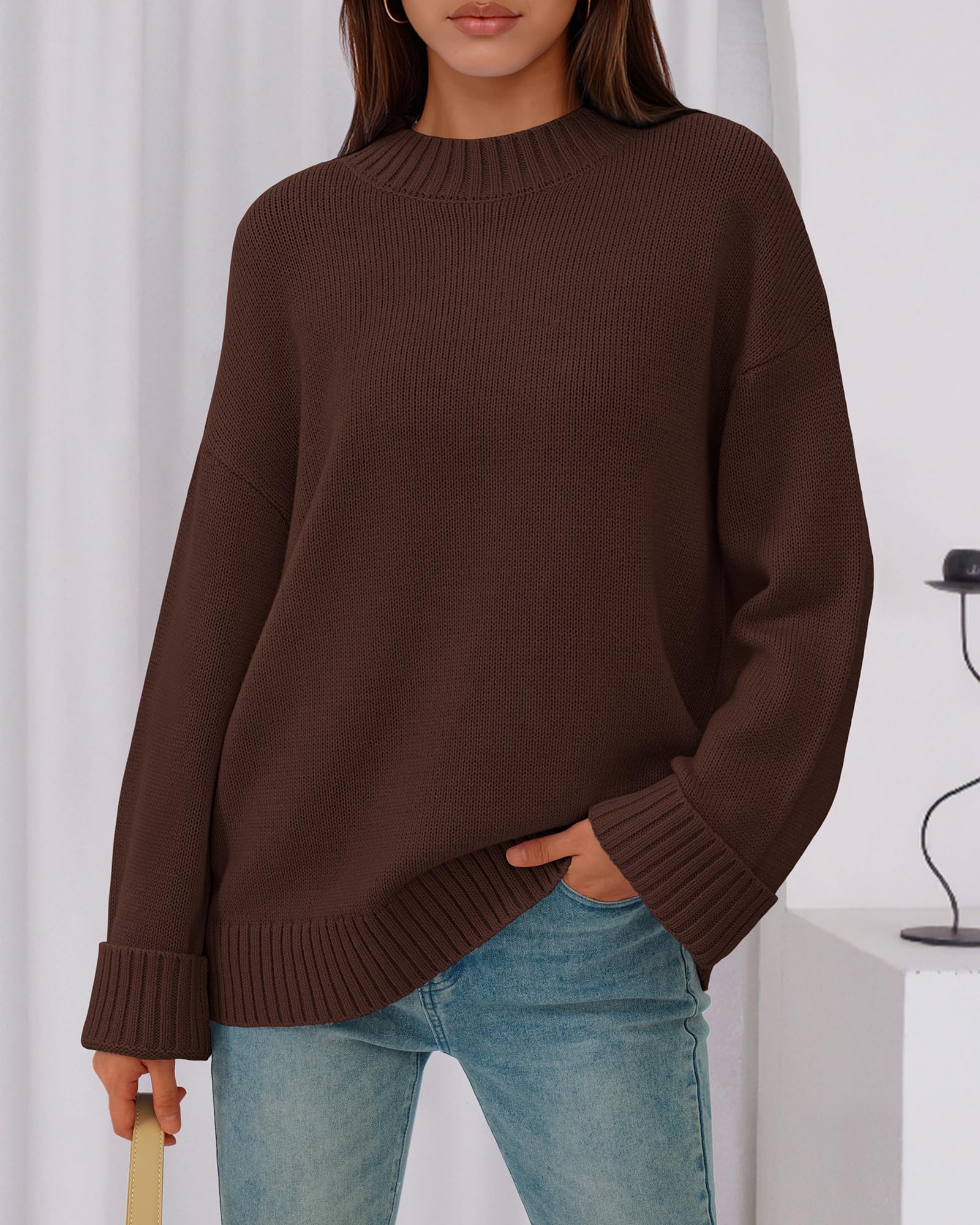 BTFBM Sweaters for Women Casual Crewneck Long Sleeve Loose Ribbed Knit Pullover Sweater Winter Clothes Fall Outfits