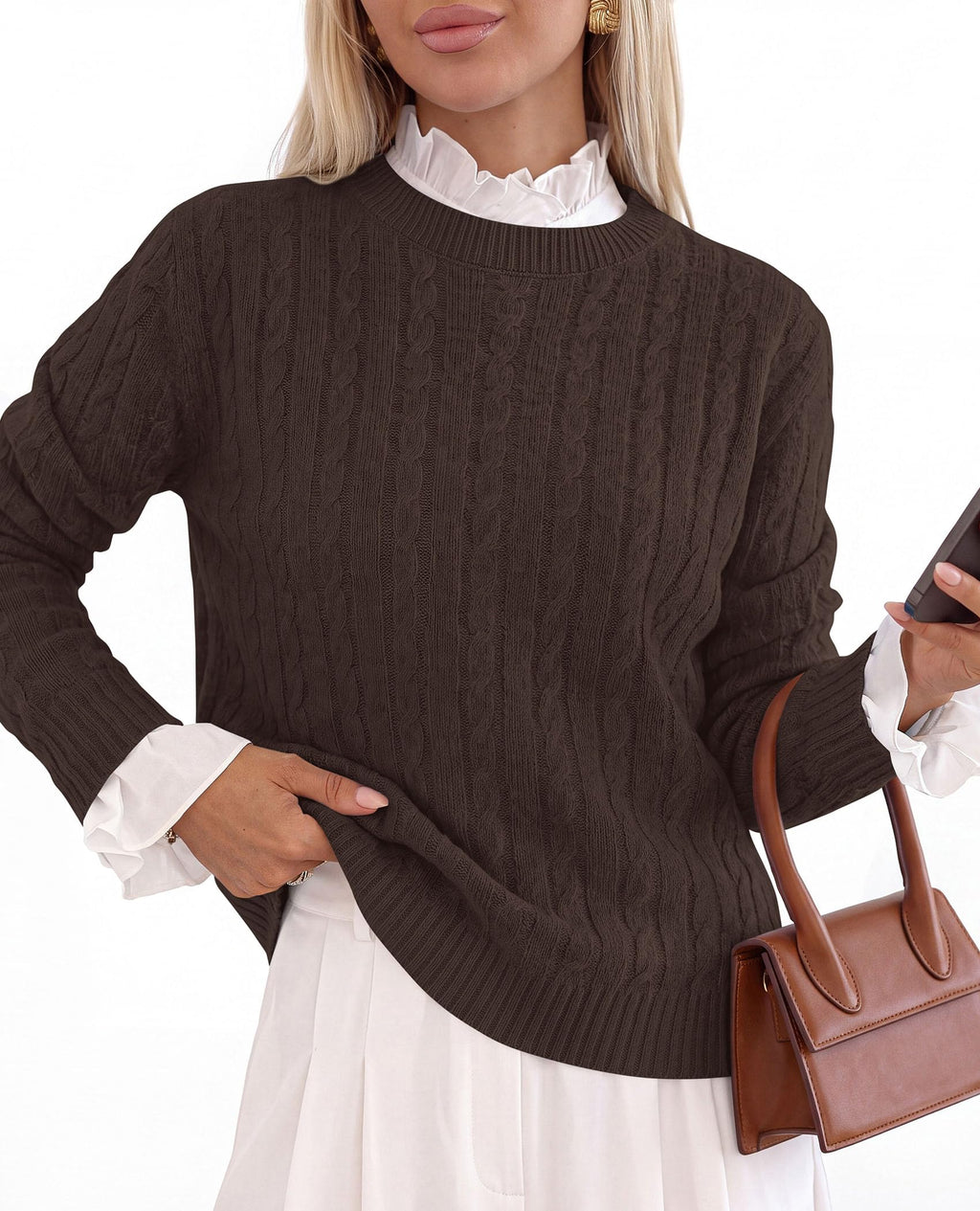 PRETTYGARDEN Women's Cable Knit Sweaters Long Sleeve Pullover Fall Outfits Soft Cozy Knit Tops, Ribbed Crewneck Regular Fit, Basic Daily, Work Business Casual, Teacher Outfits, Winter Layer Clothing