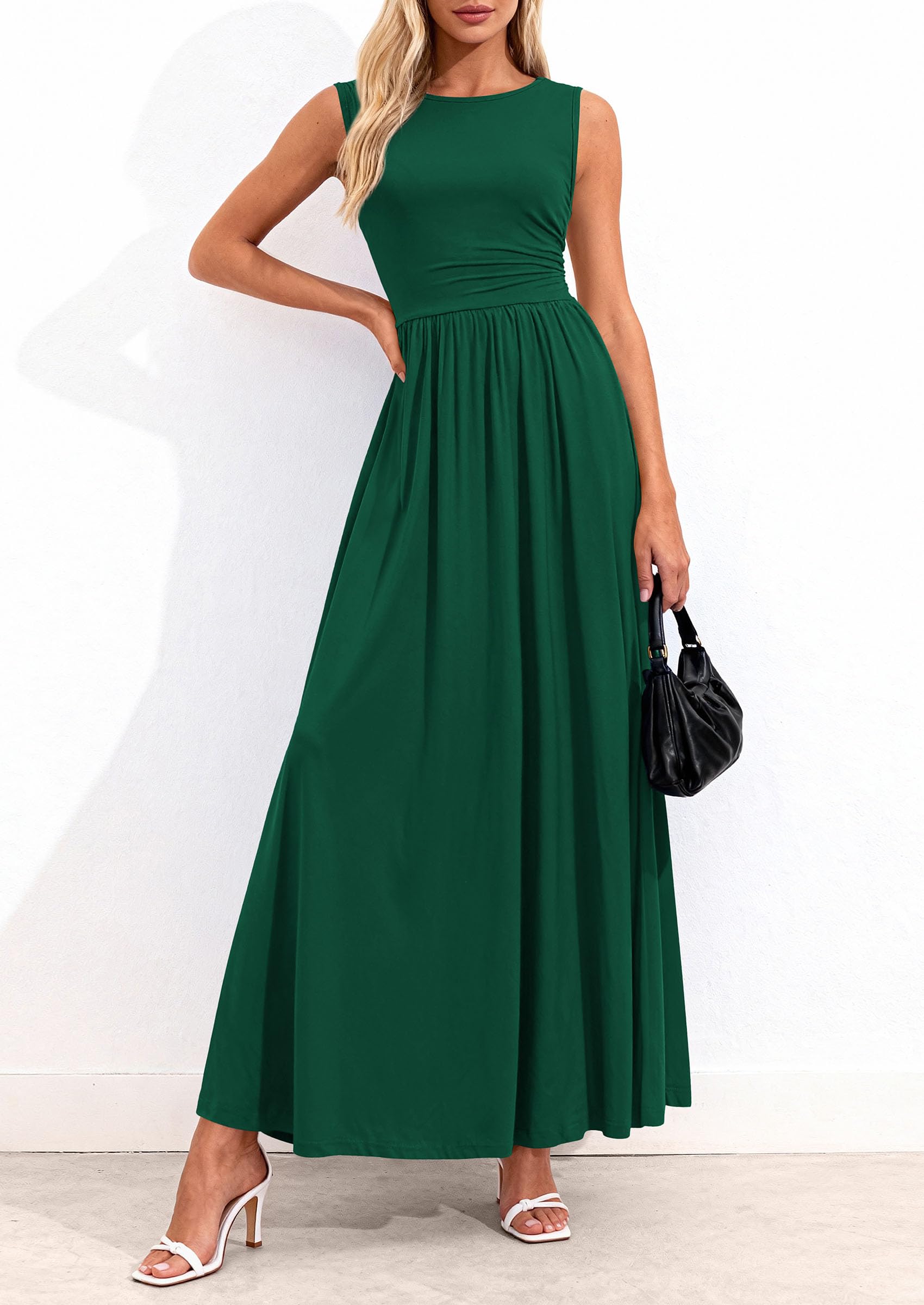 PRETTYGARDEN Summer Maxi Dresses for Women Sleeveless A Line Flowy Long Casual Sundress Wedding Guest Fashion Clothing