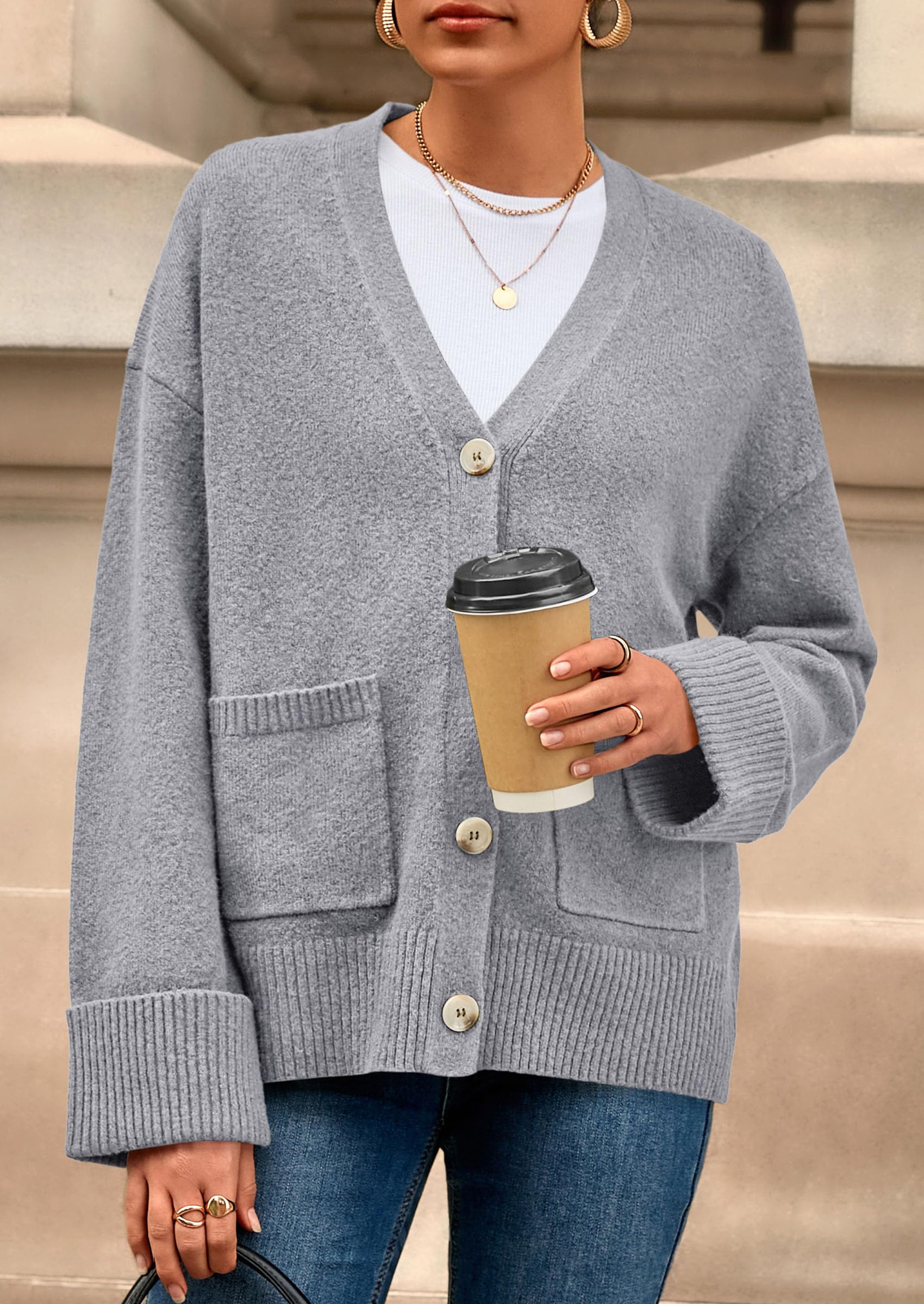 PRETTYGARDEN Women's Oversized Cardigan Sweaters Trendy Chunky Knit Long Sleeve V Neck Button Down Fall Winter Outfits